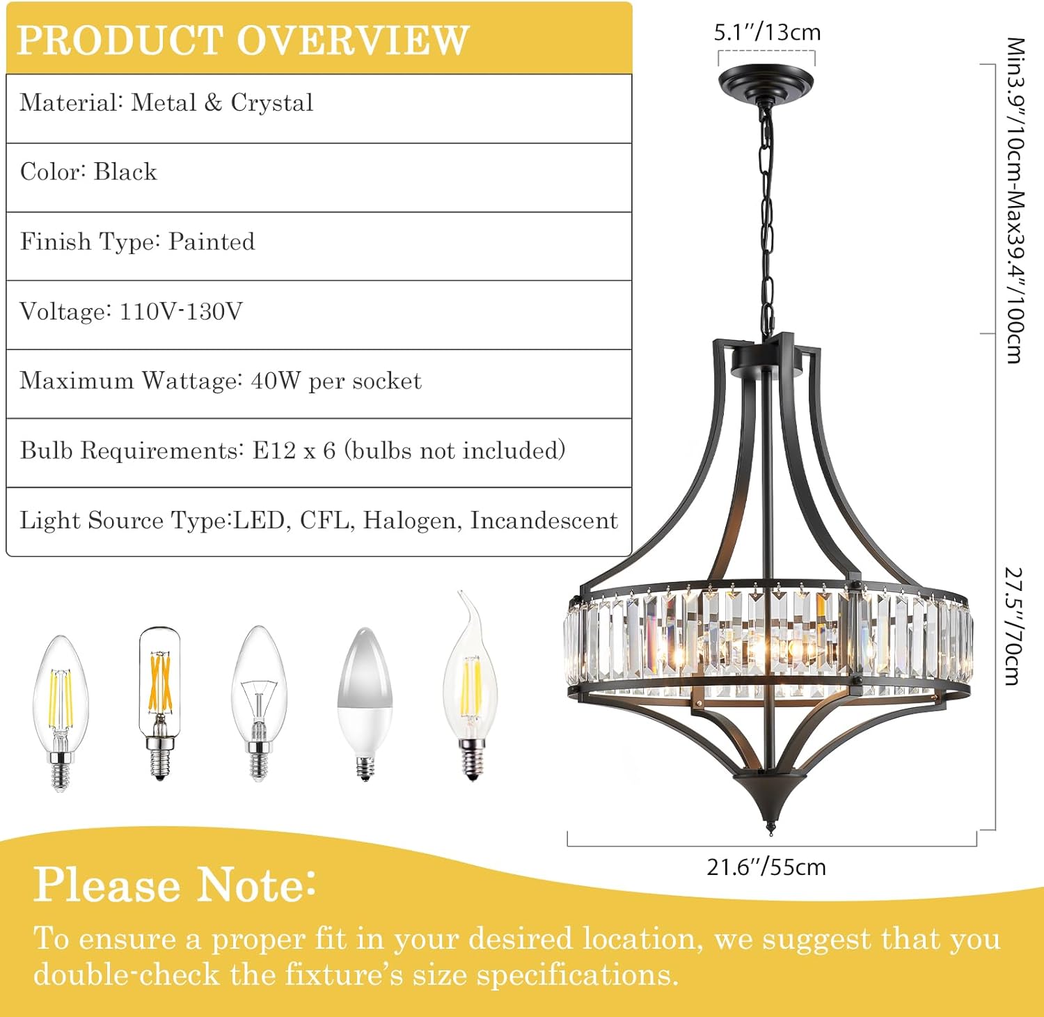 Round Farmhouse Black Chandelier — 6-Light - View 3
