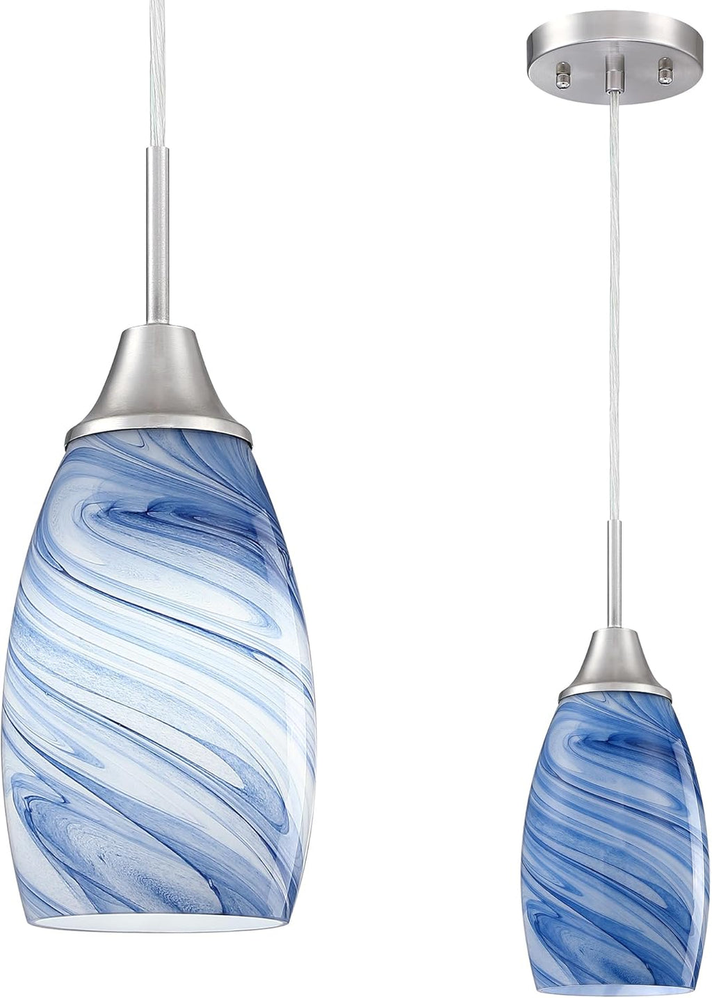 Oval Luxe Black Pendant Light — 4.72" — Dark Blue Marble