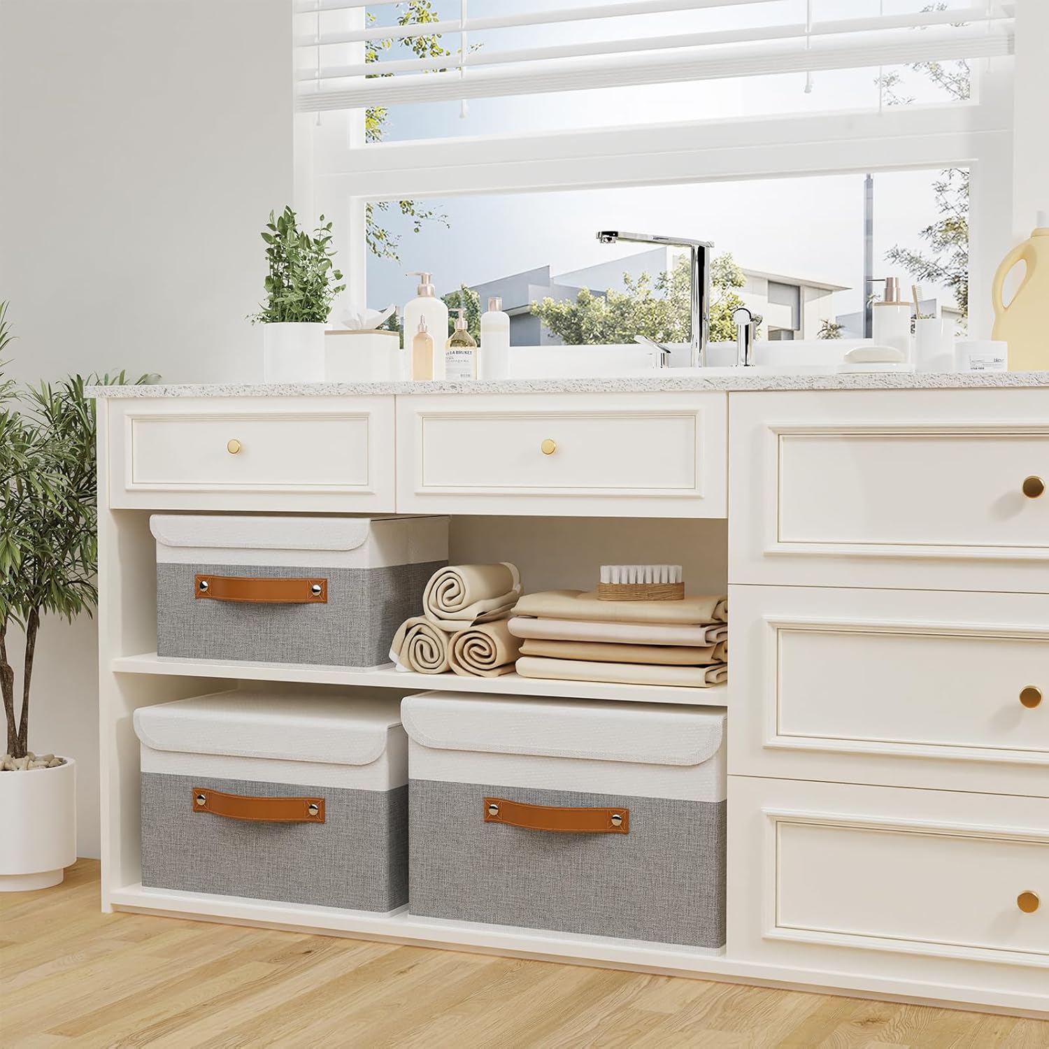 Linen Beige Storage Bin — 9" - View 3