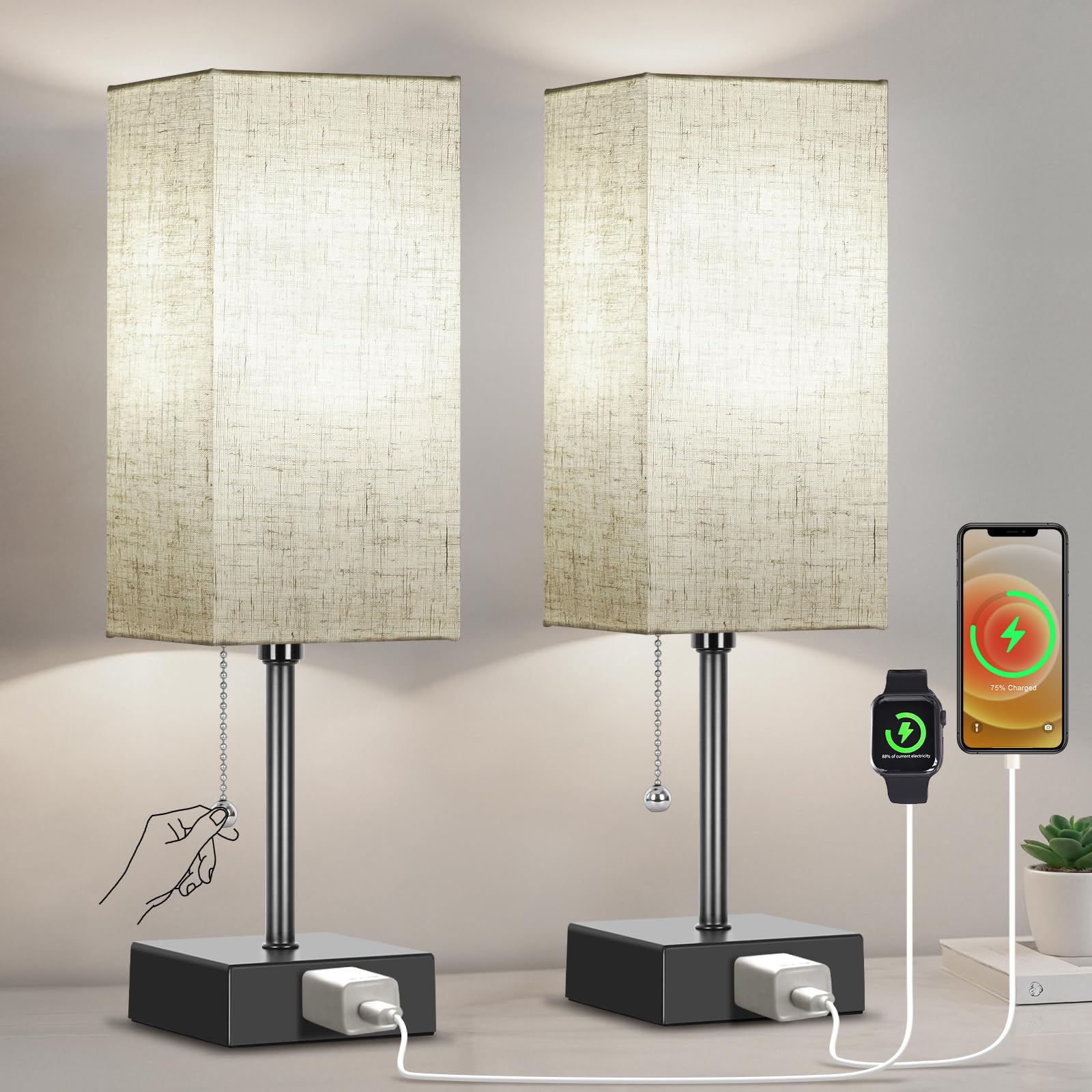 Black Bedside Lamp — 15"