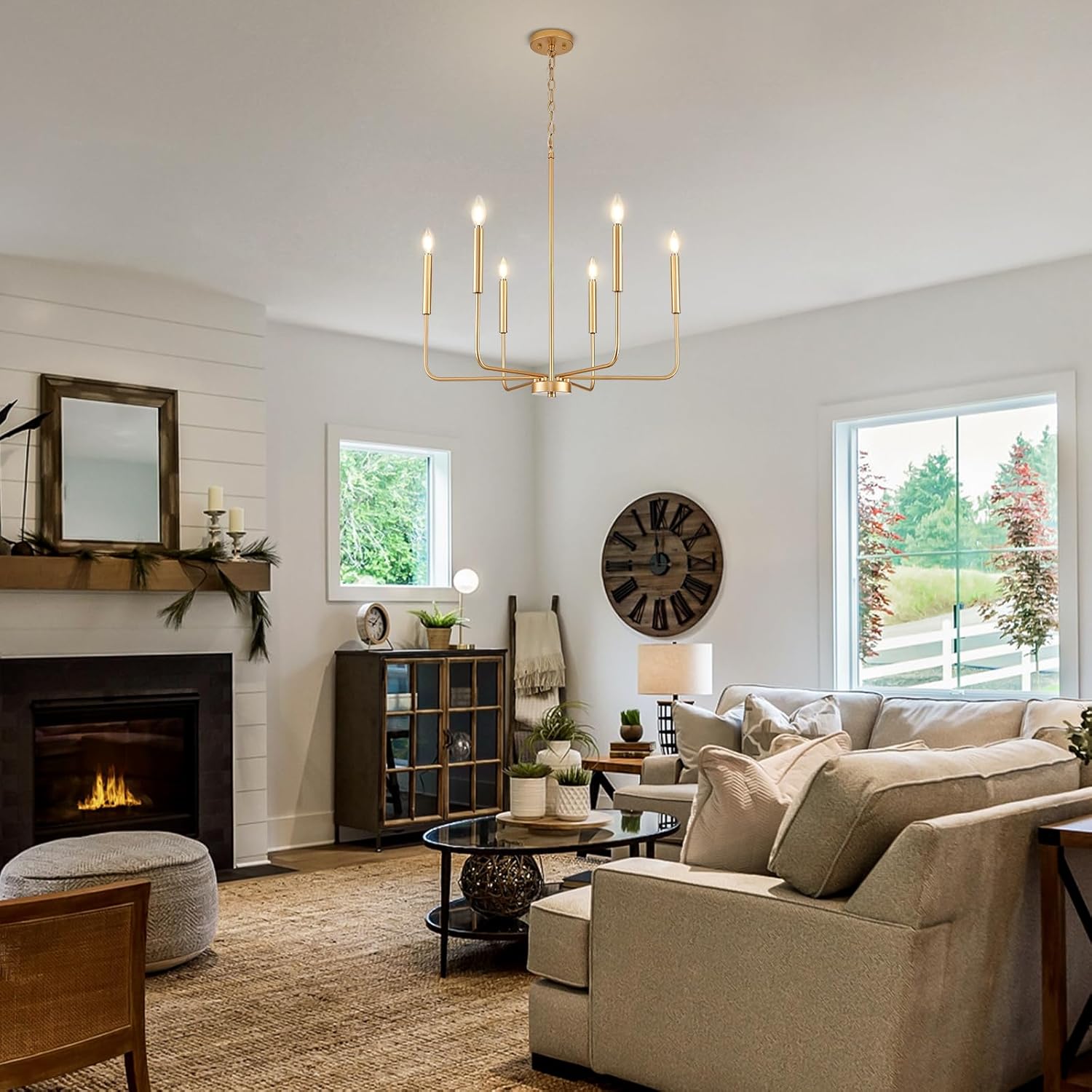 Farmhouse Black Chandelier — 6-Light - View 4
