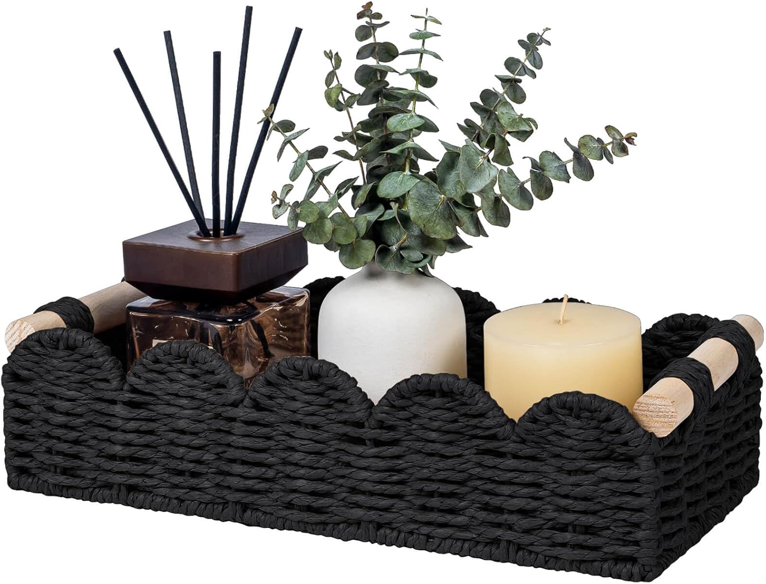 Beige Storage Basket — 14" — Black