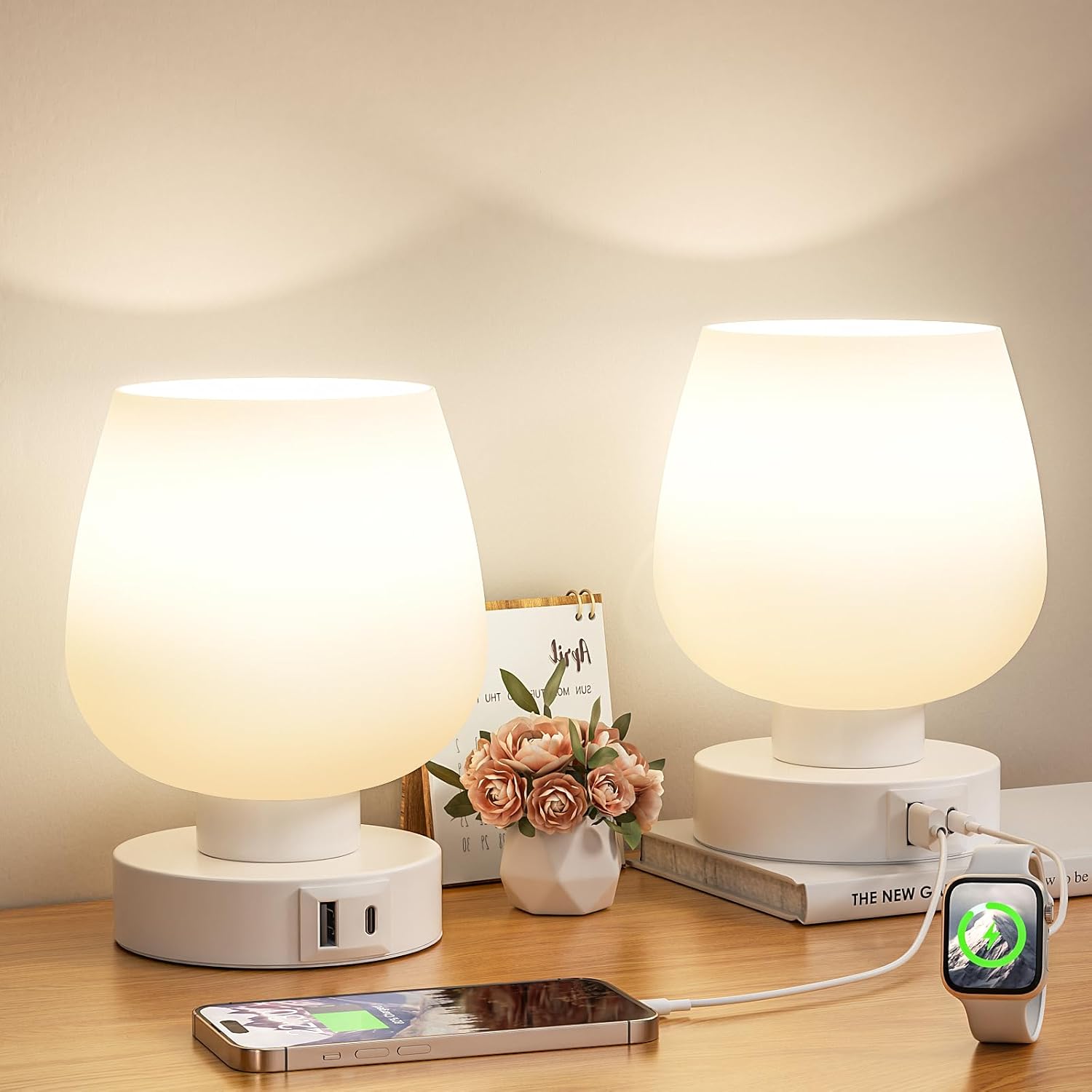 Dimmable Pink Bedside Lamp — White_2Pack