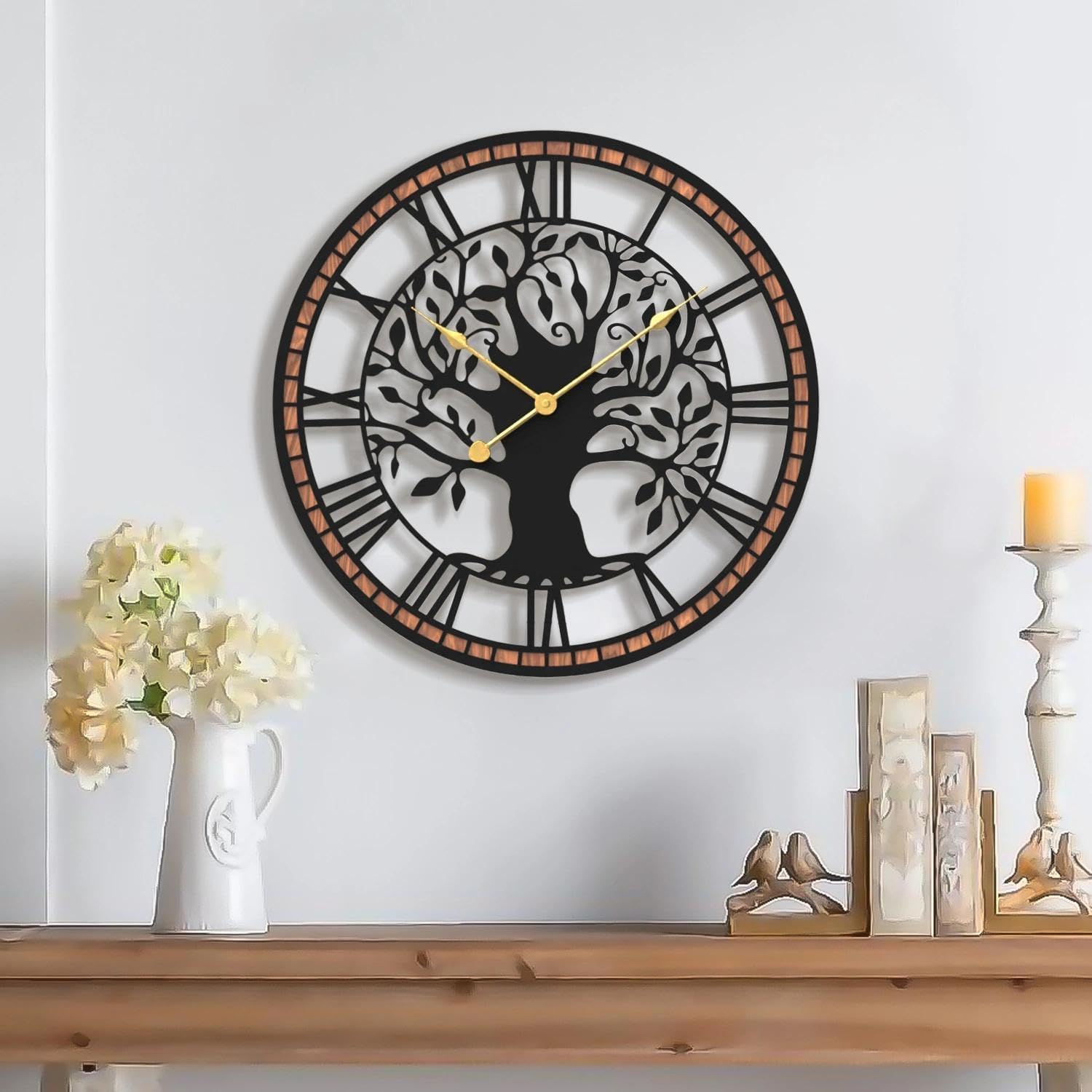 Battery Operated Farmhouse Wood Wall Clock — 24" — Tree
