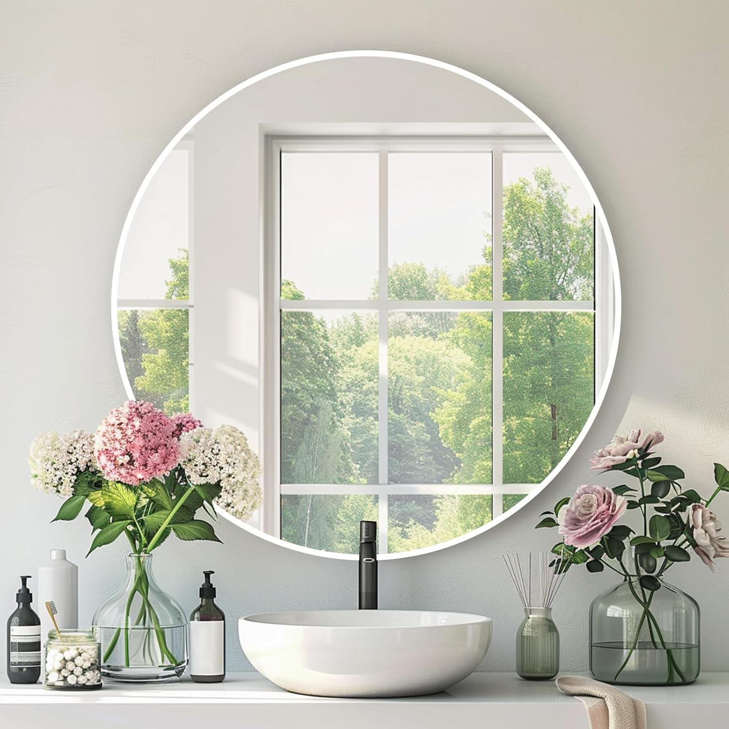 Round Black Mirror — 30" — White