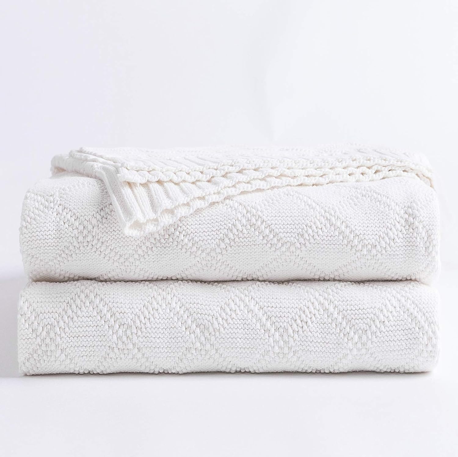 Knit Boho Beige Throw Pillow — 50" — White, X Pattern