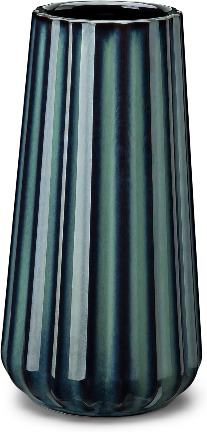Modern Black Flower Vase — 8" — Green