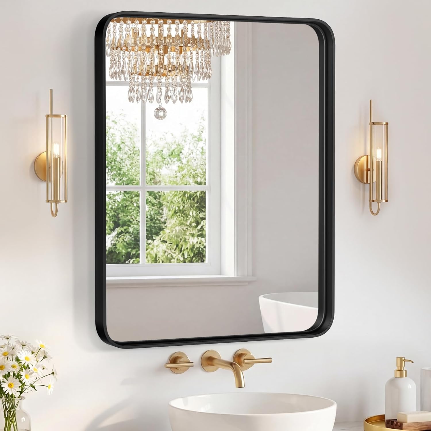 Framed Farmhouse Black Vanity Mirror — 32" — Black-rect