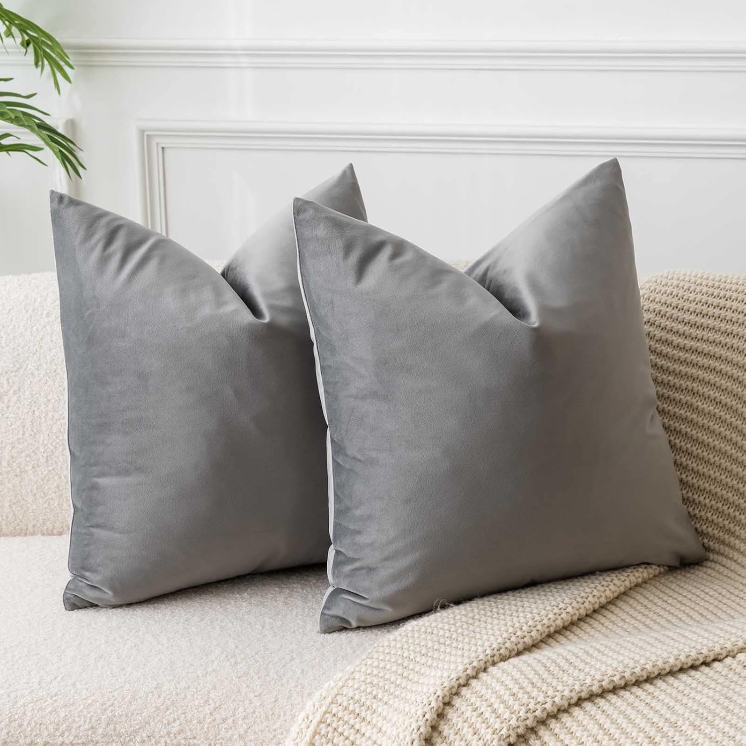 Velvet Luxe Beige Throw Pillow Cover — 14" — Grey