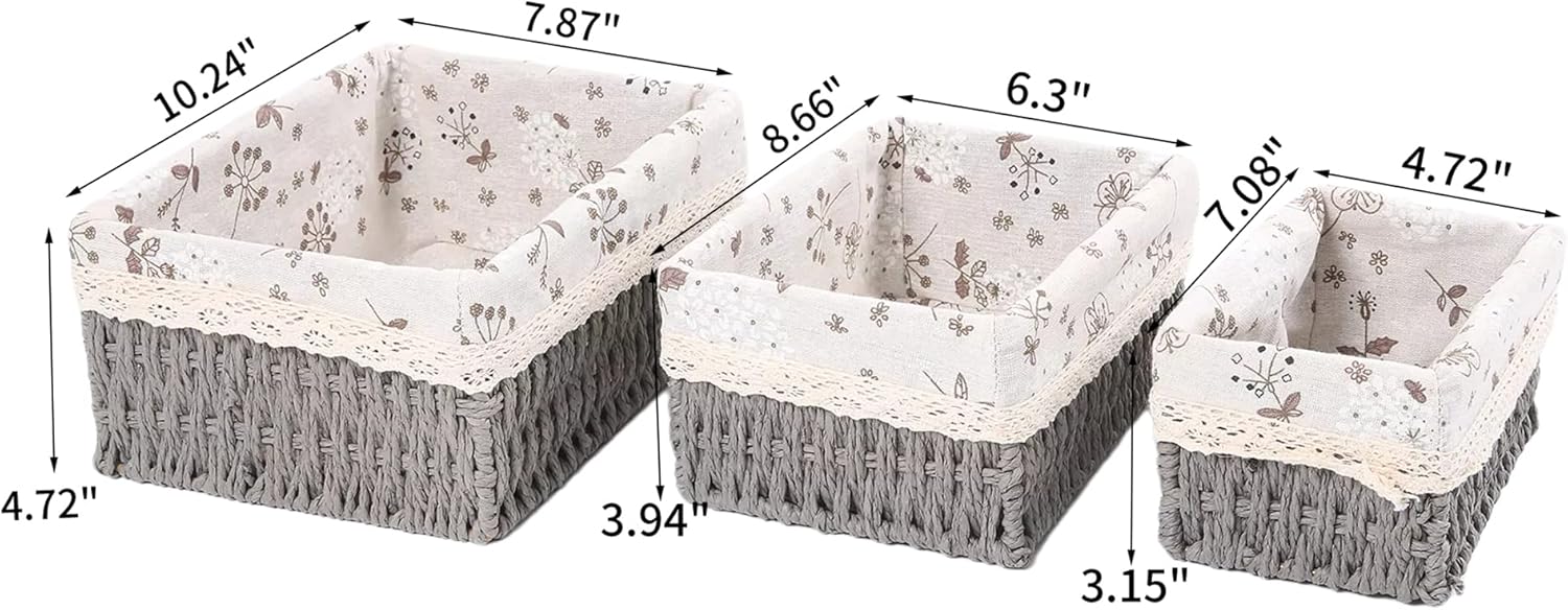 Rectangular Boho Beige Storage Basket — Set of 3 - View 2