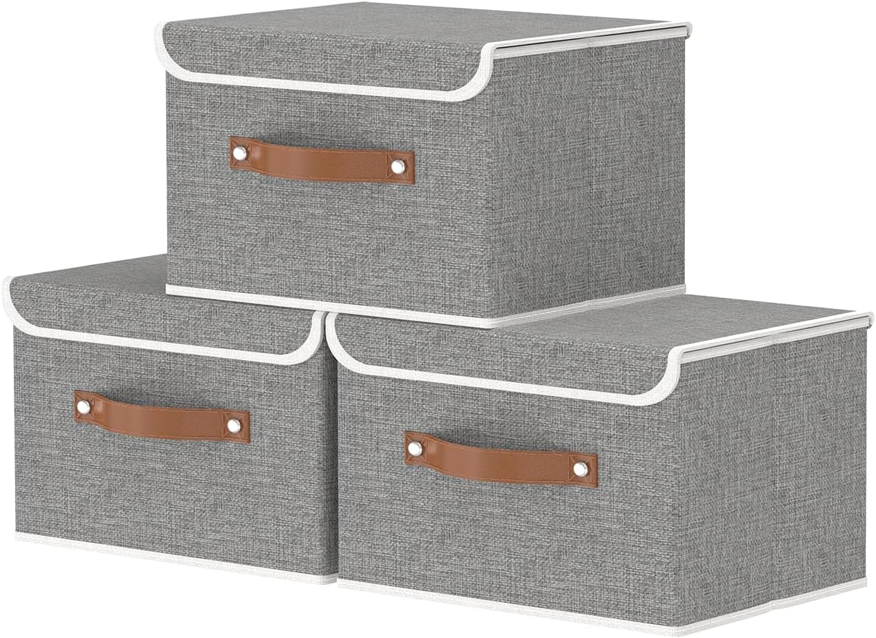 Linen Beige Storage Bin — 9" — Grey