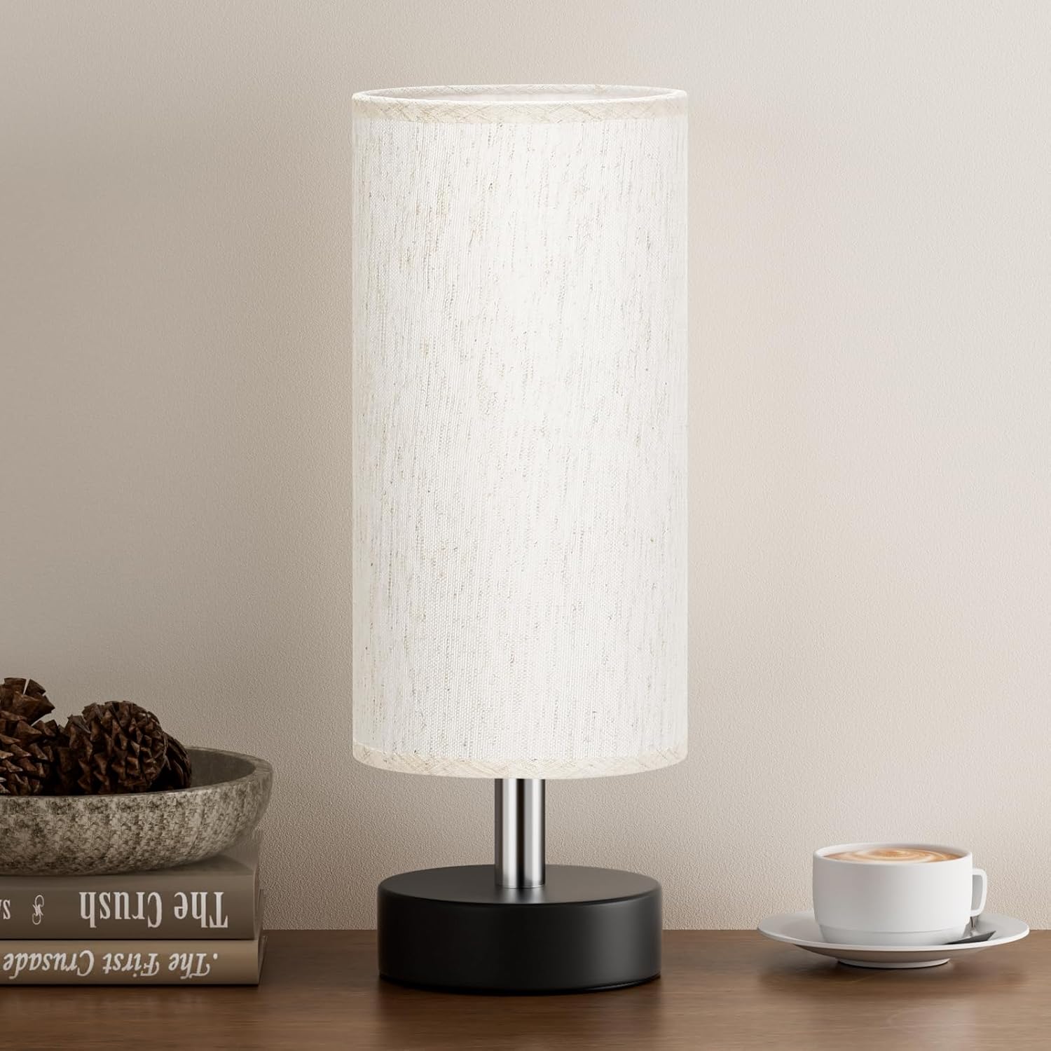 Modern Beige Bedside Lamp — 11.6" - View 4