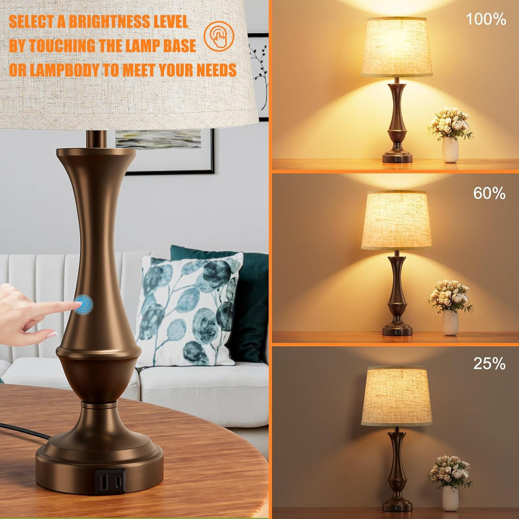 Dimmable Beige Bedside Lamp — Set of 2 - View 2