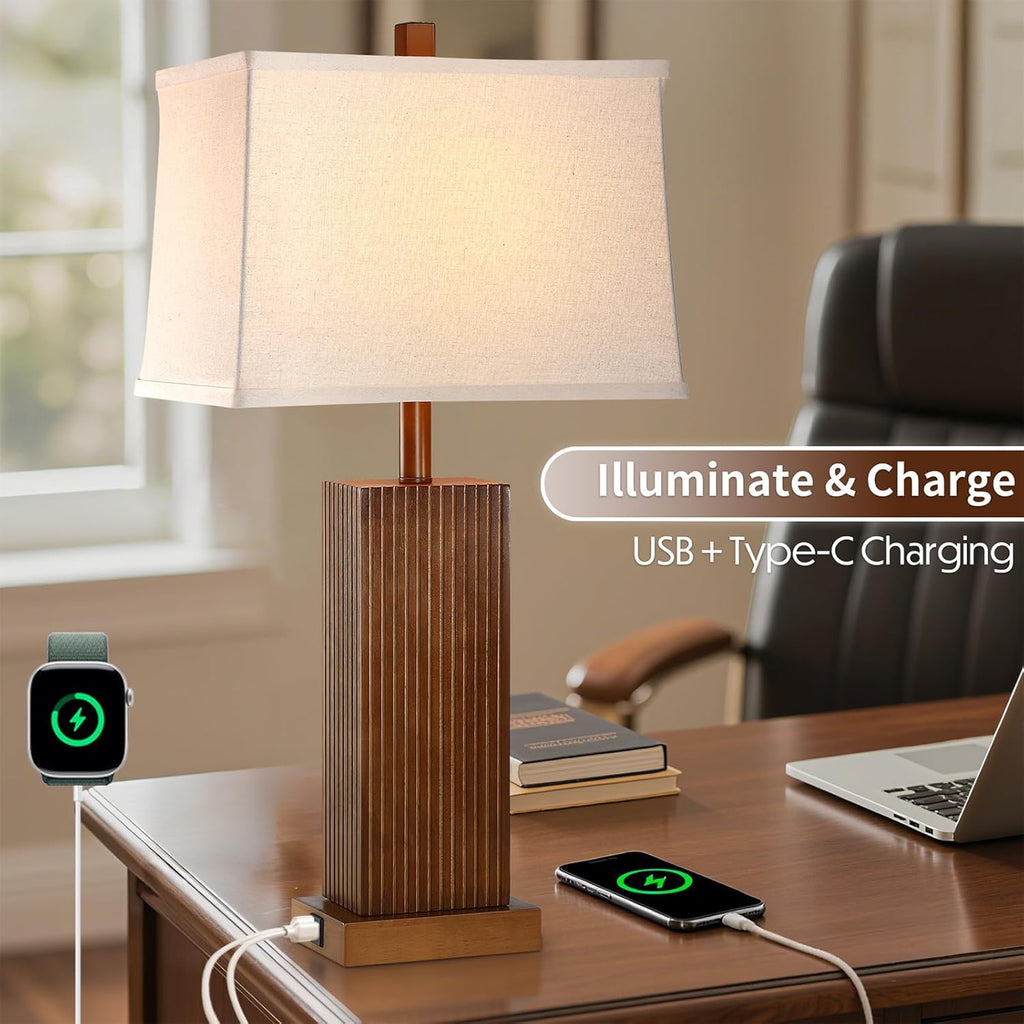 USB Charging Farmhouse Beige Table Lamp — 27.5" - View 5