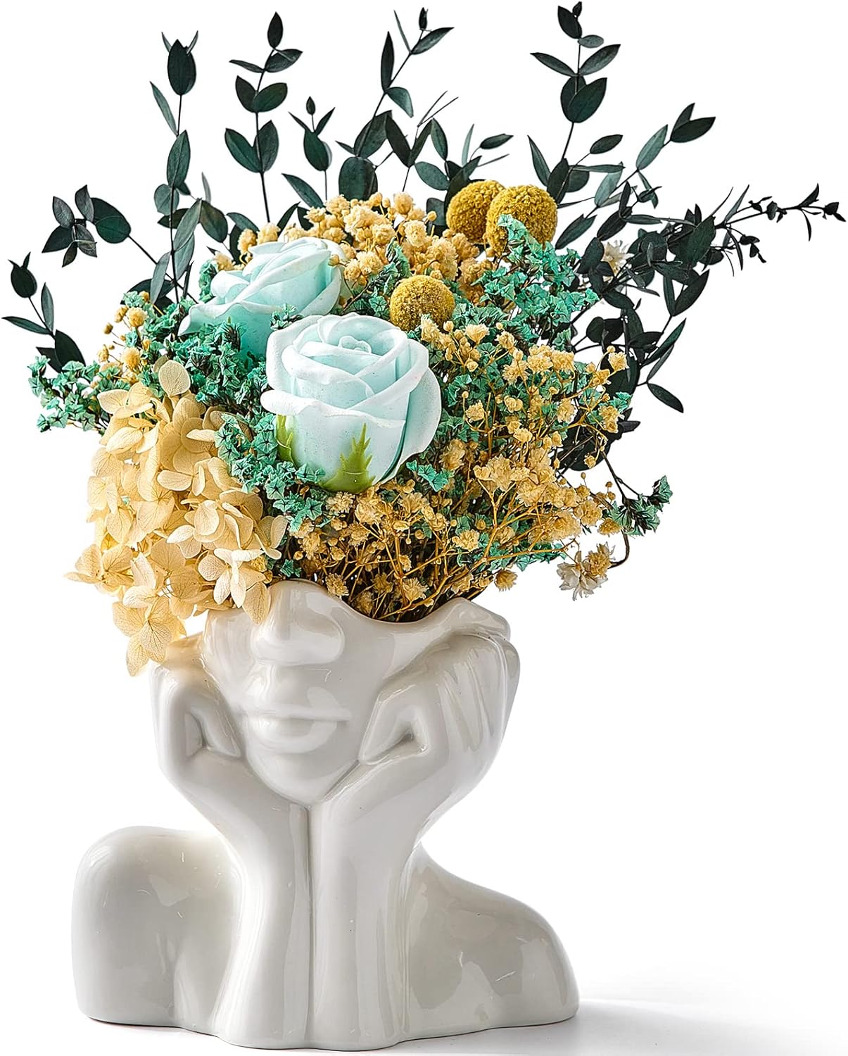 Modern Ceramic Flower Vase — 5.3" — Face Vase - Hands on Cheeks