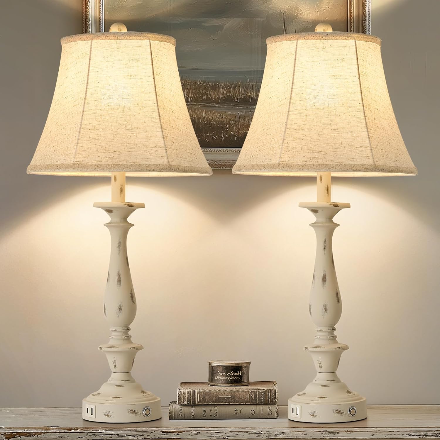 Dimmable Beige Desk Lamp — 29.5" — Distressed White