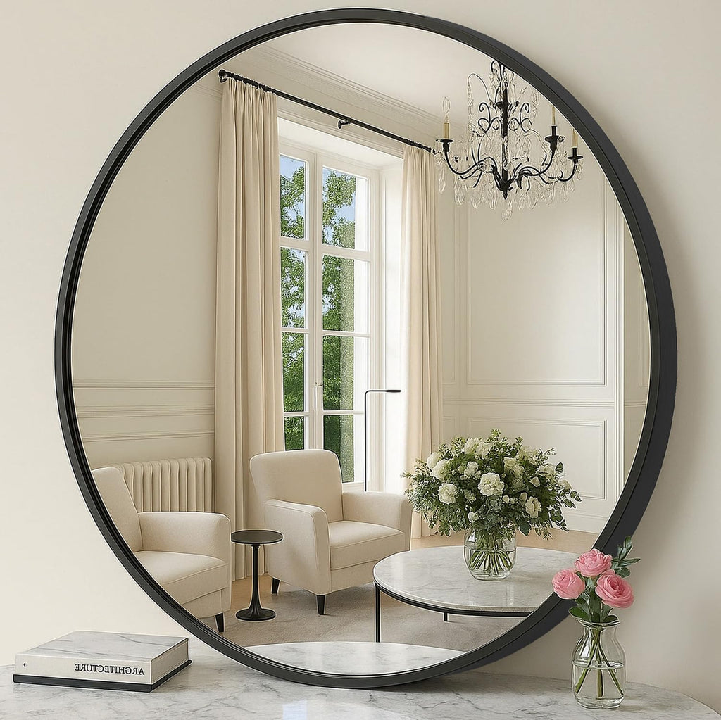 Black Round Mirror — 24" — 36"L x 36"W