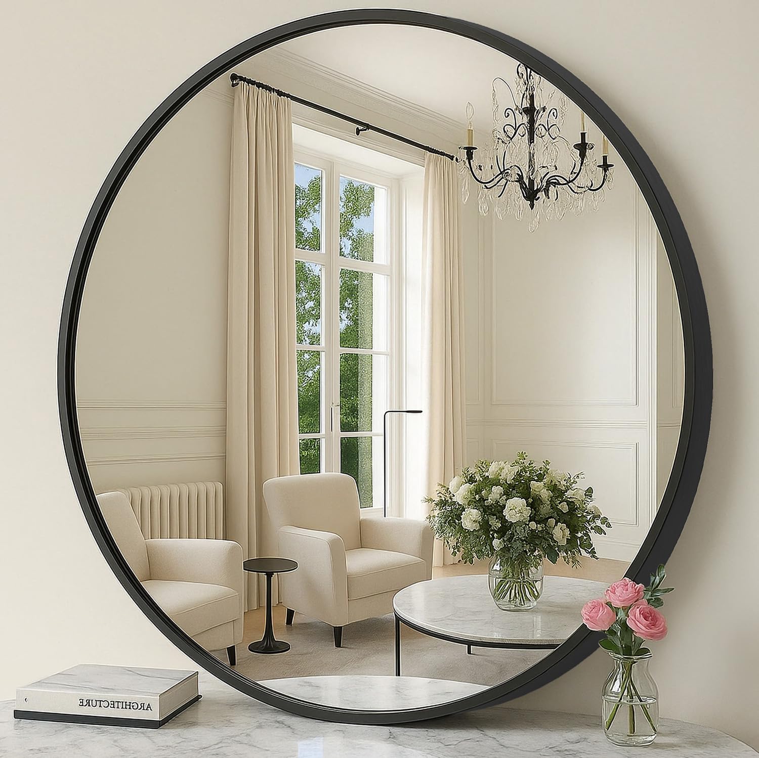 Black Round Mirror — 24" — 36"L x 36"W