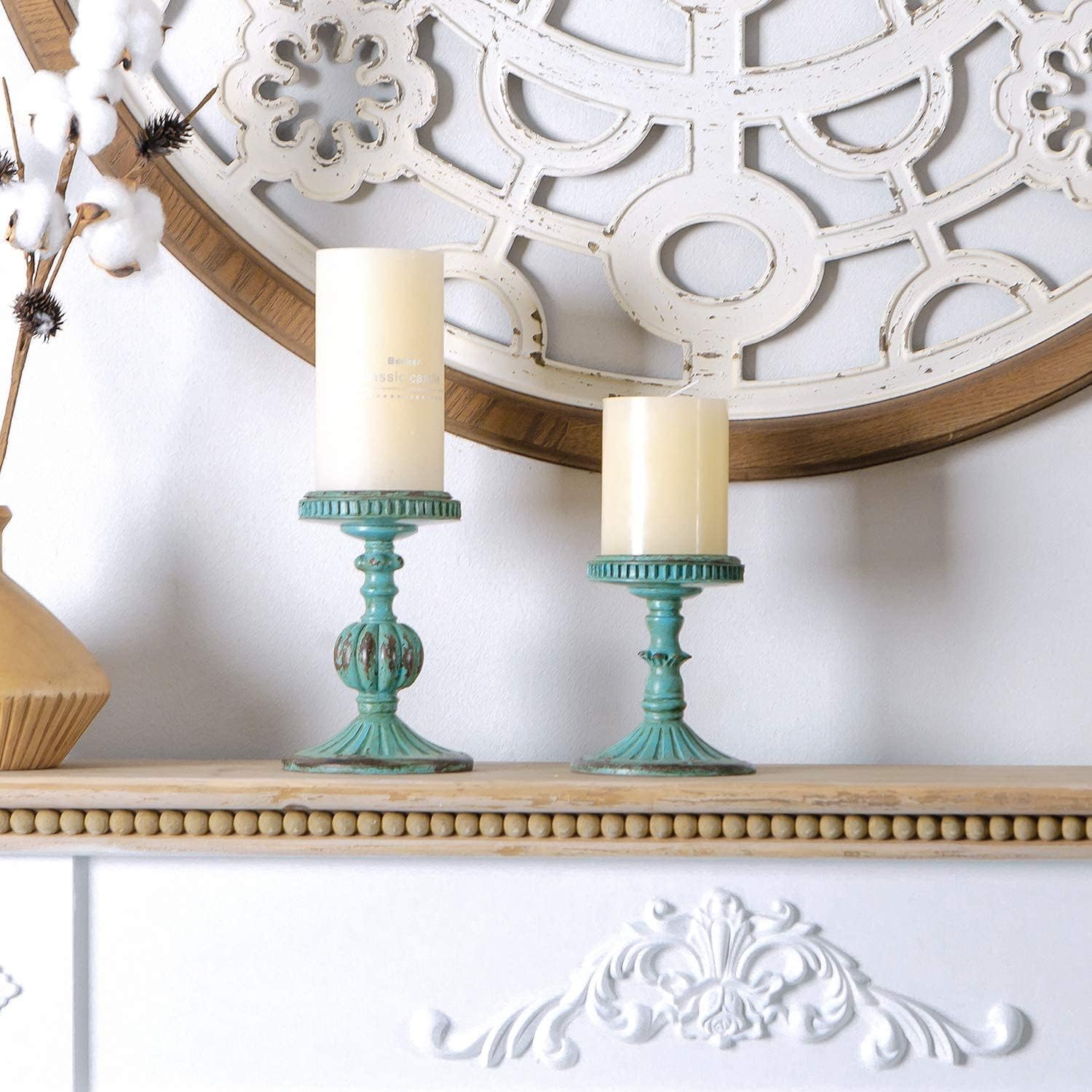 Vintage Mid-Century Blue Pillar Candle — Set of 2 - View 3