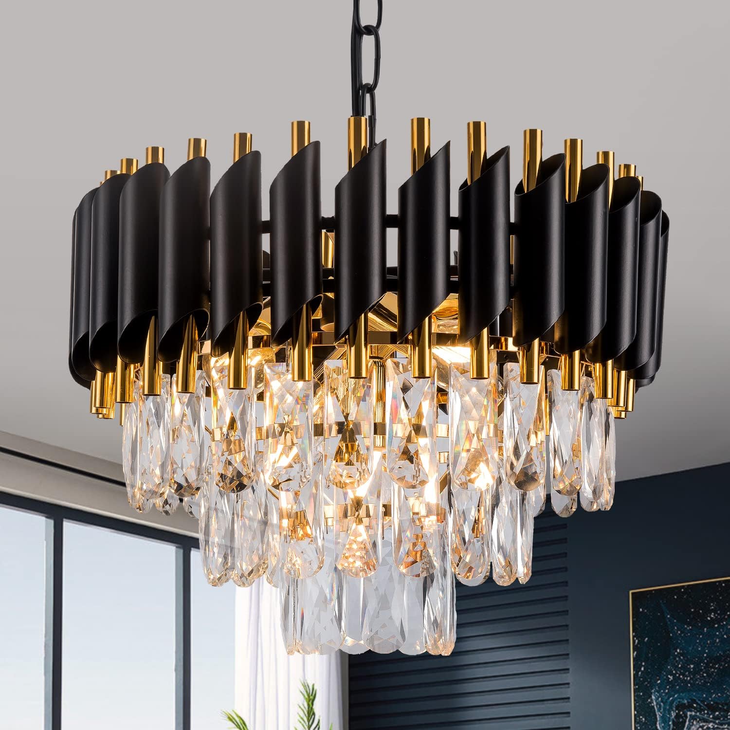 Round Luxe Black Chandelier — 10-Light — Diameter 15"