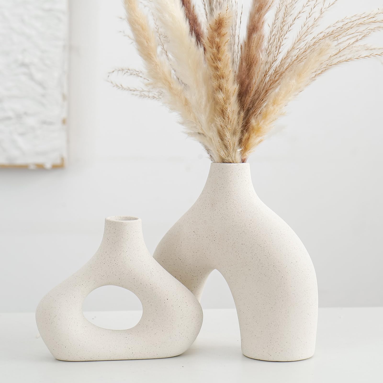Round Boho Beige Vase Set — Set of 2