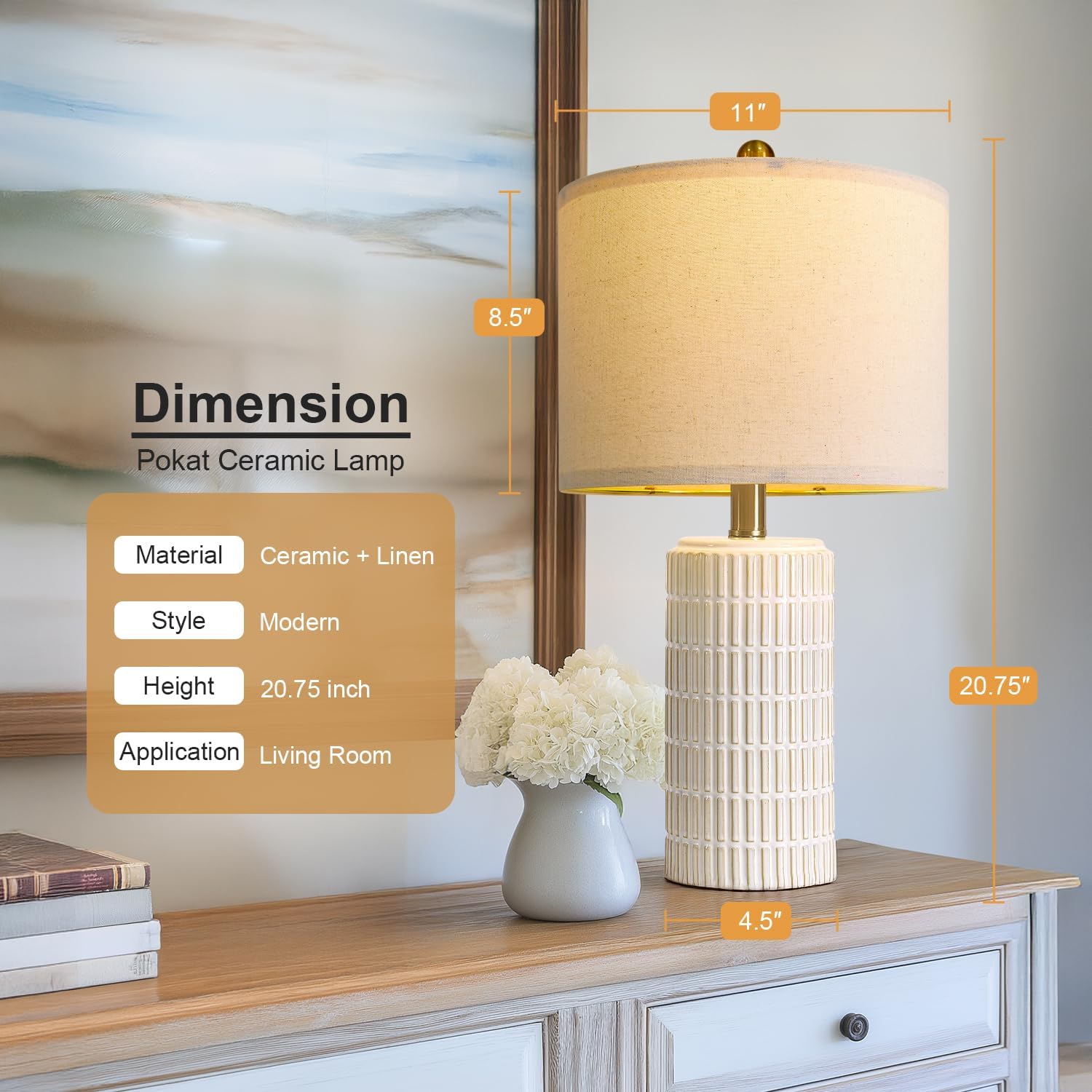 Farmhouse Beige Bedside Lamp — 20.75" - View 3