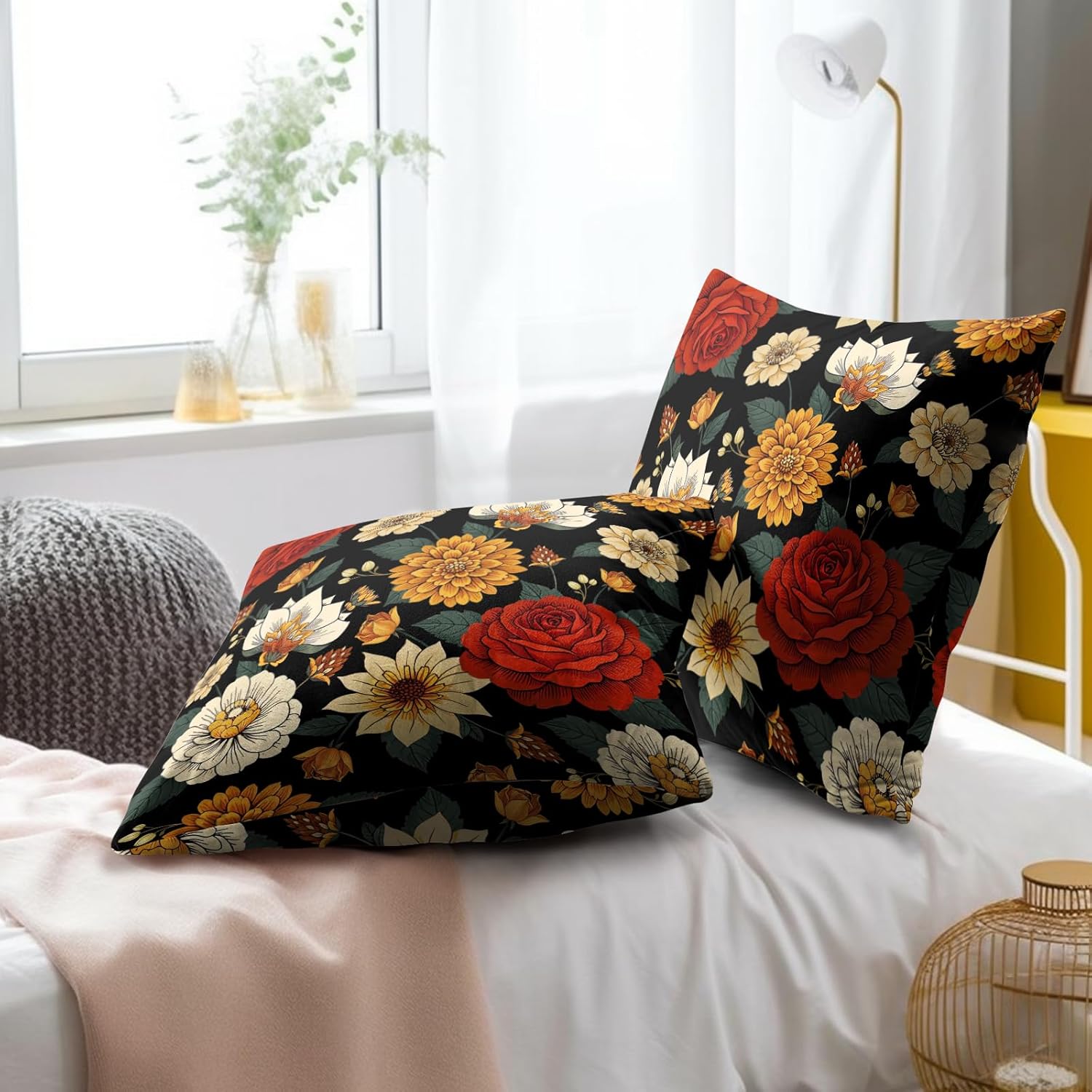 Boho Black Throw Pillow Cover — 18" - View 8