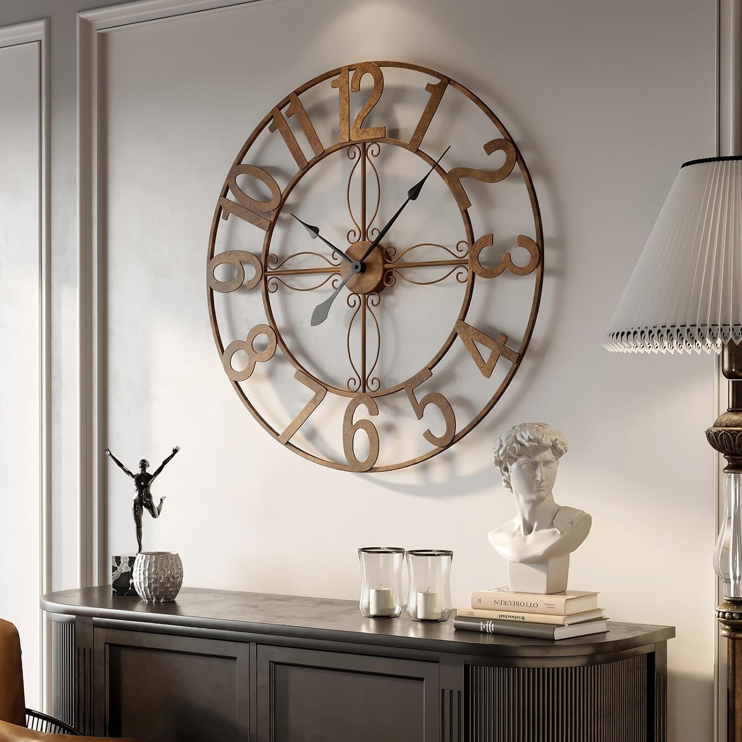 Battery Operated Black Wall Clock — 24" — Bronze Arabic Number