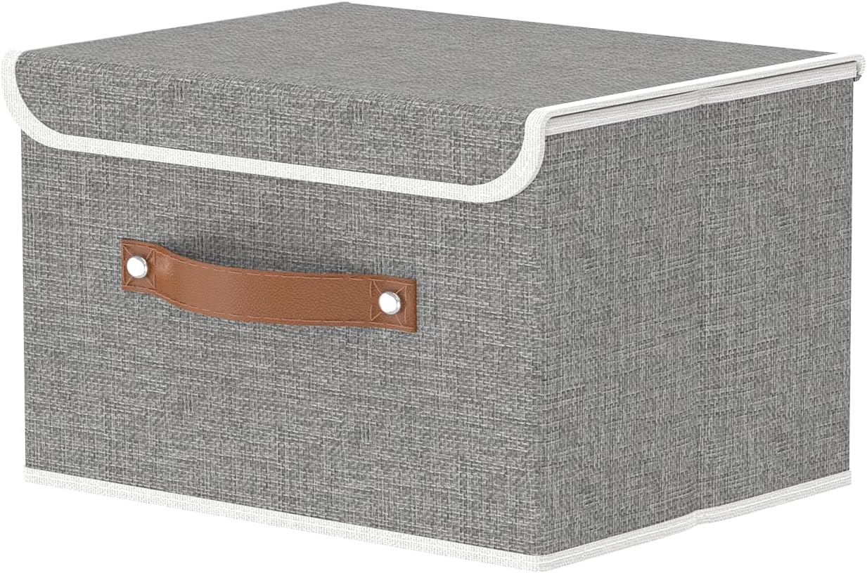 Linen Beige Storage Bin — 9" — Grey