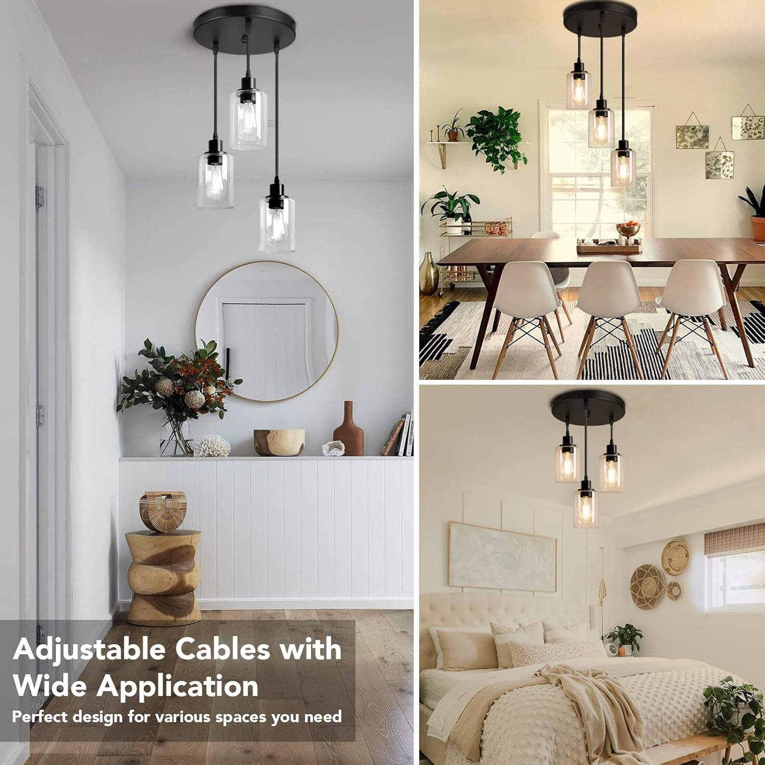 Adjustable Black Pendant Light — 3-Light - View 5