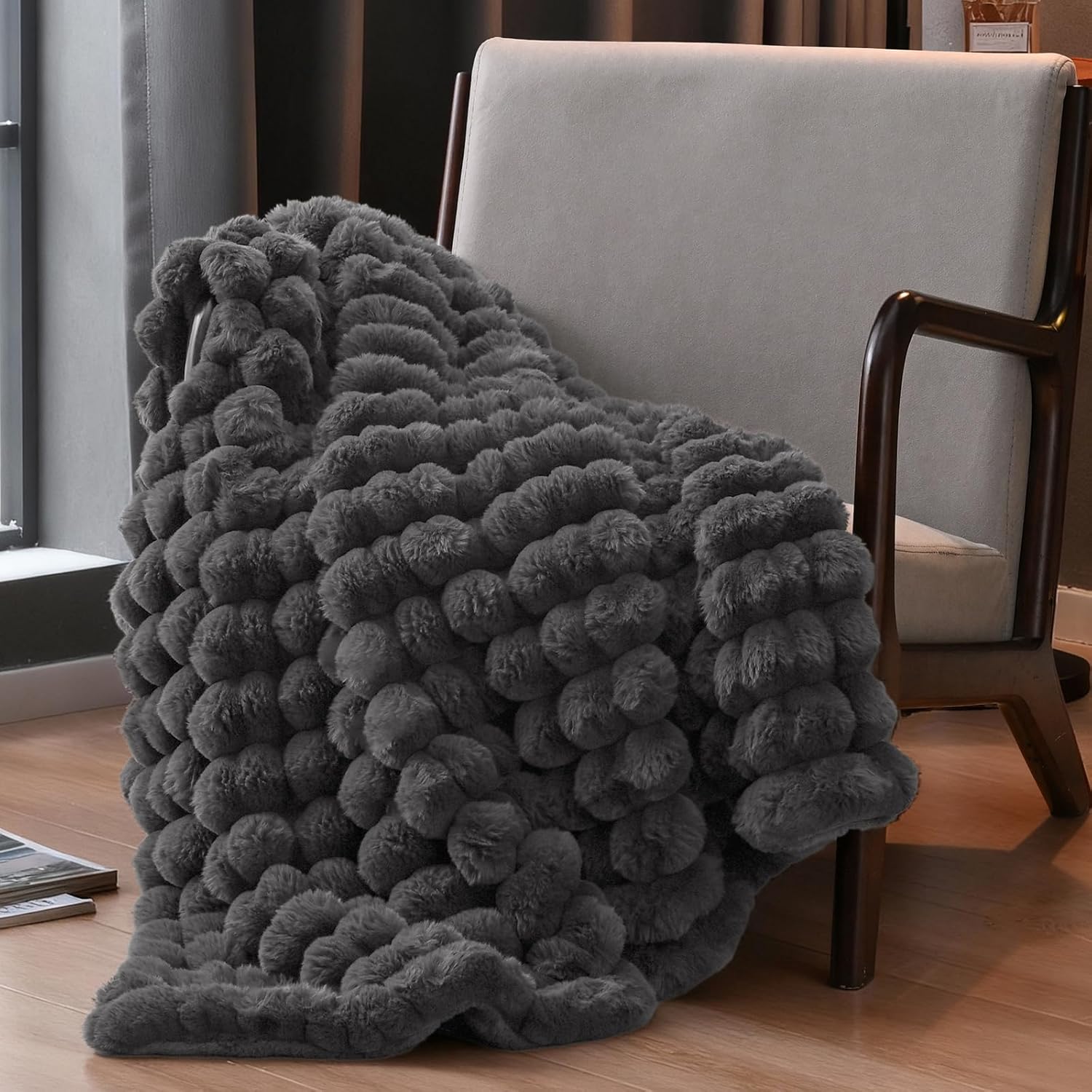 Luxe Black Throw Pillow — 50" — Gull Gray