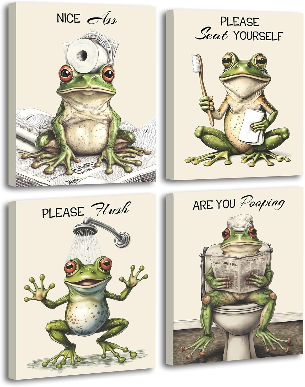 Framed Farmhouse Black Wall Decor — 8" — Framed 8"x10" - Frog Bathroom Decor Wall Art