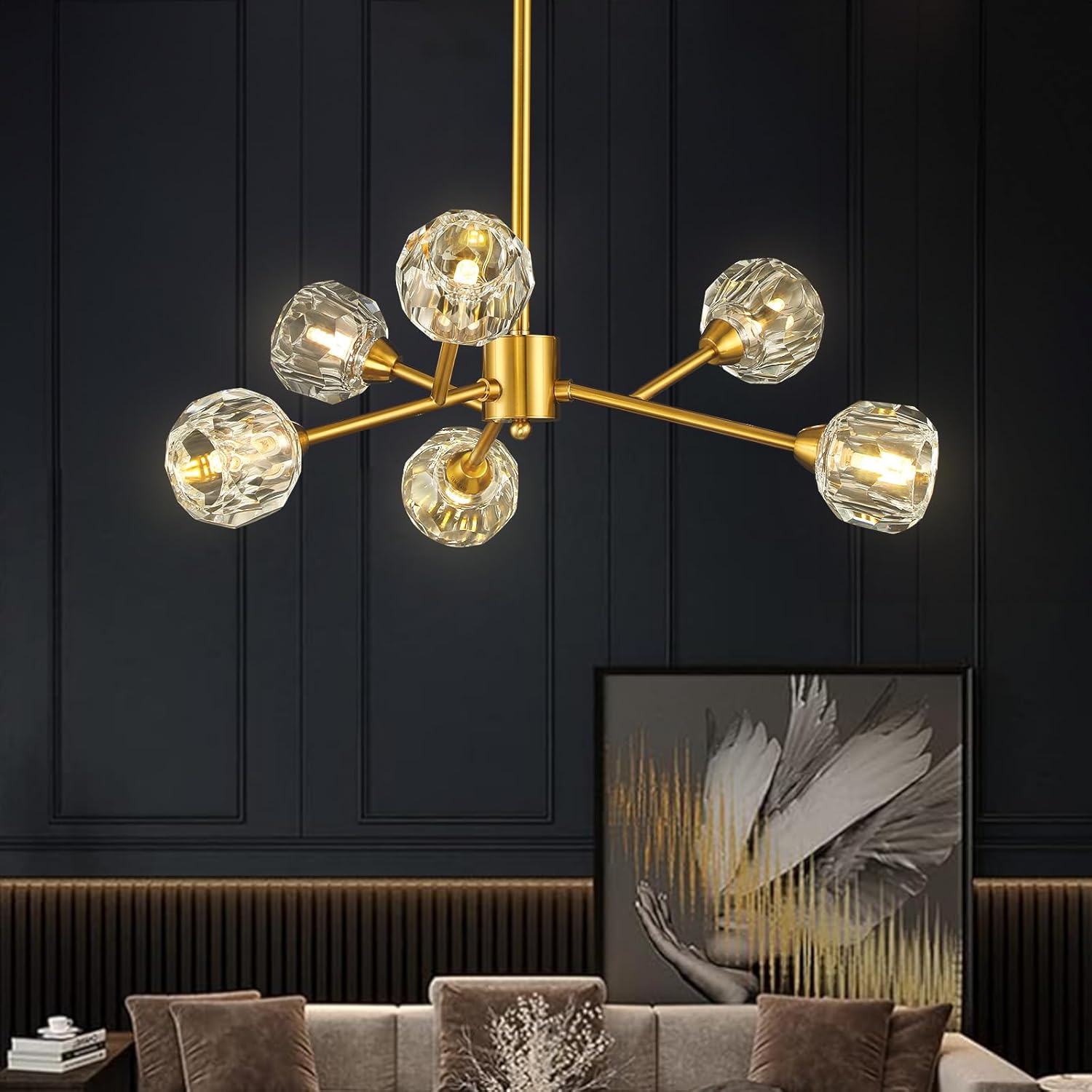 Luxe Black Chandelier — 36" — Brass