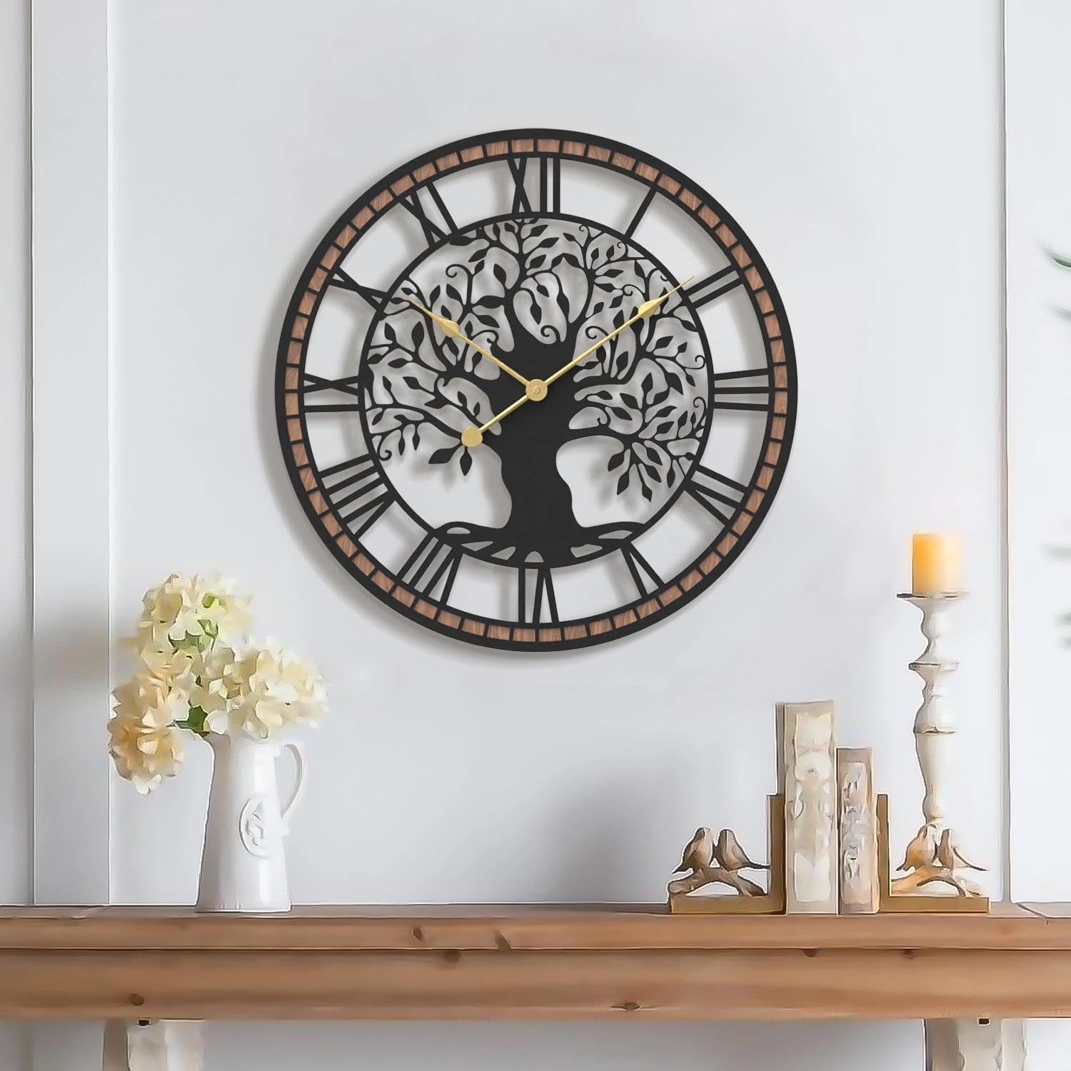 Battery Operated Farmhouse Wood Wall Clock — 24" — Tree