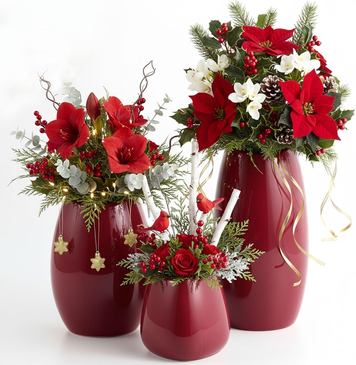 Modern Black Flower Vase — Set of 3 — Red