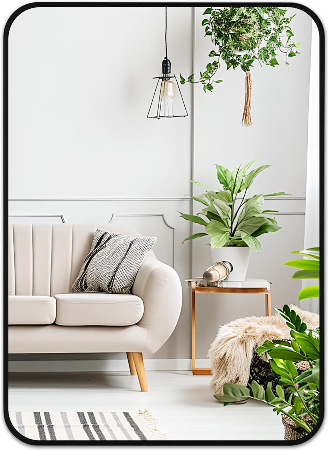 Framed Beige Round Mirror — 20" — 22x30