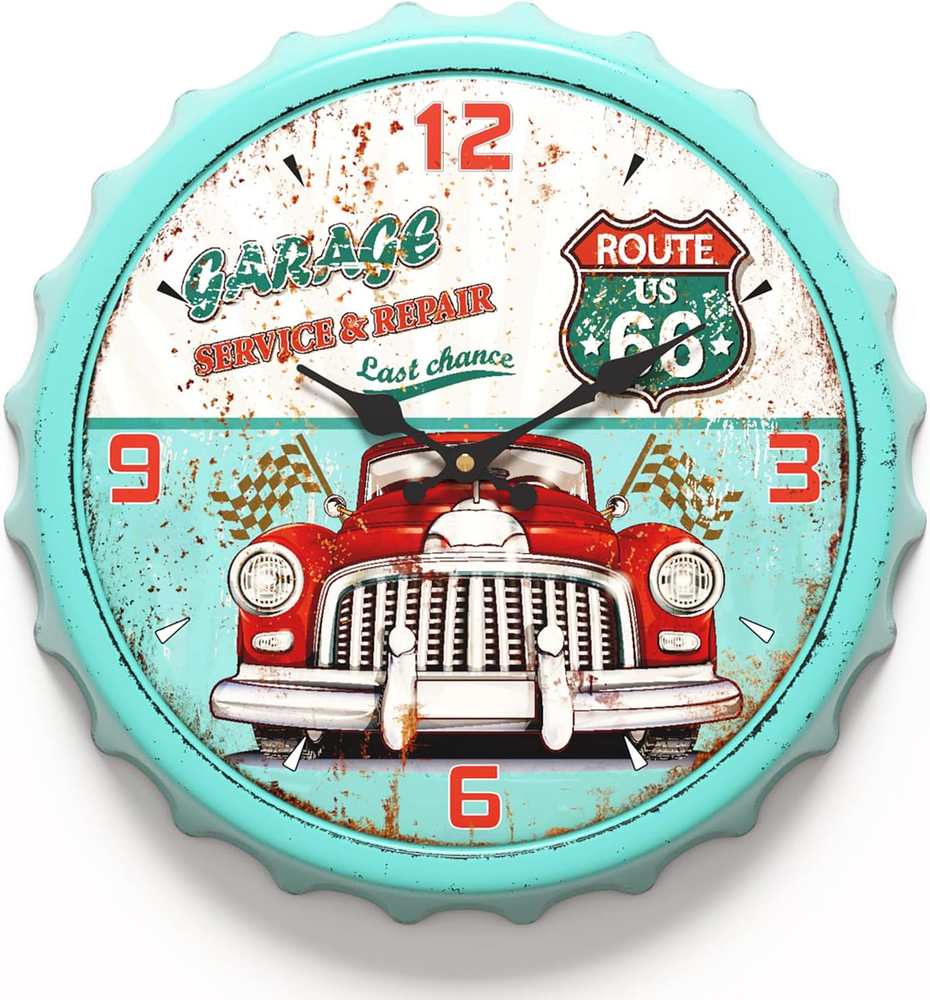 Battery Operated Farmhouse Blue Wall Clock — 13" — Green