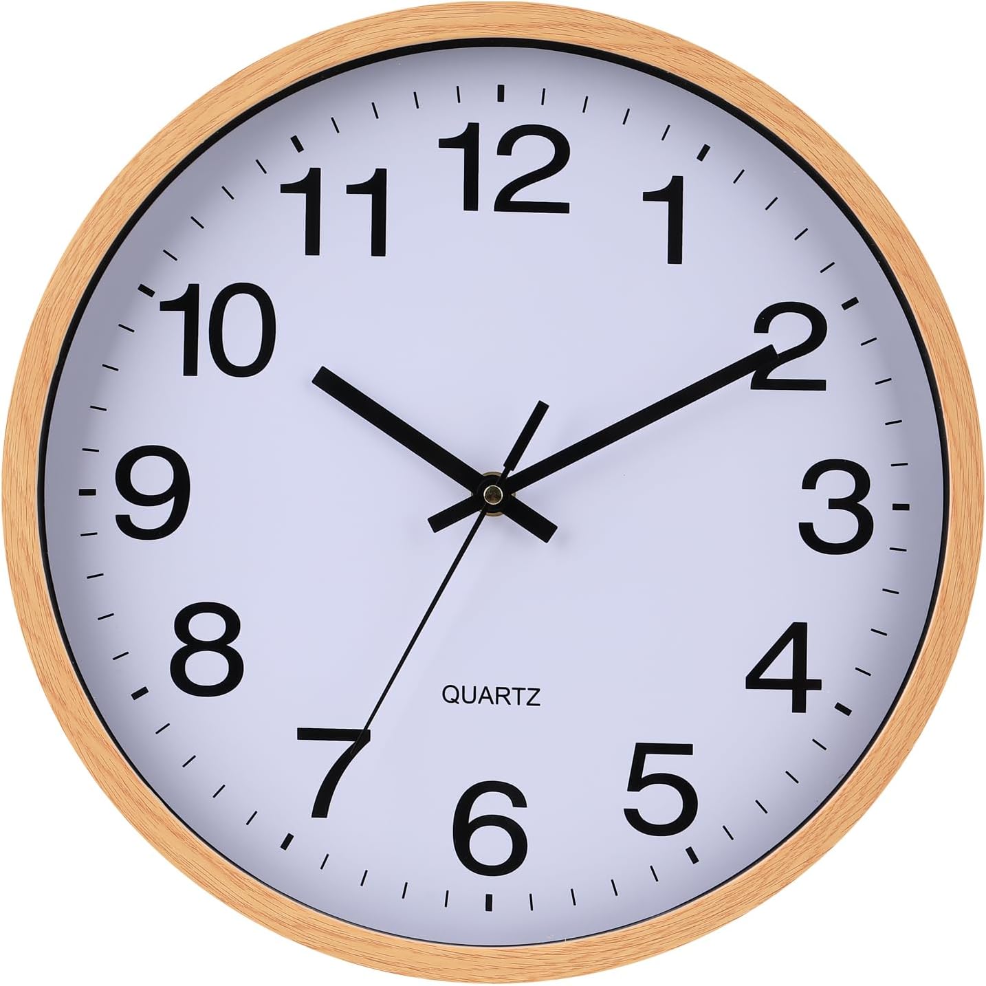 Battery Operated Black Wall Clock — 12" — Light Brown