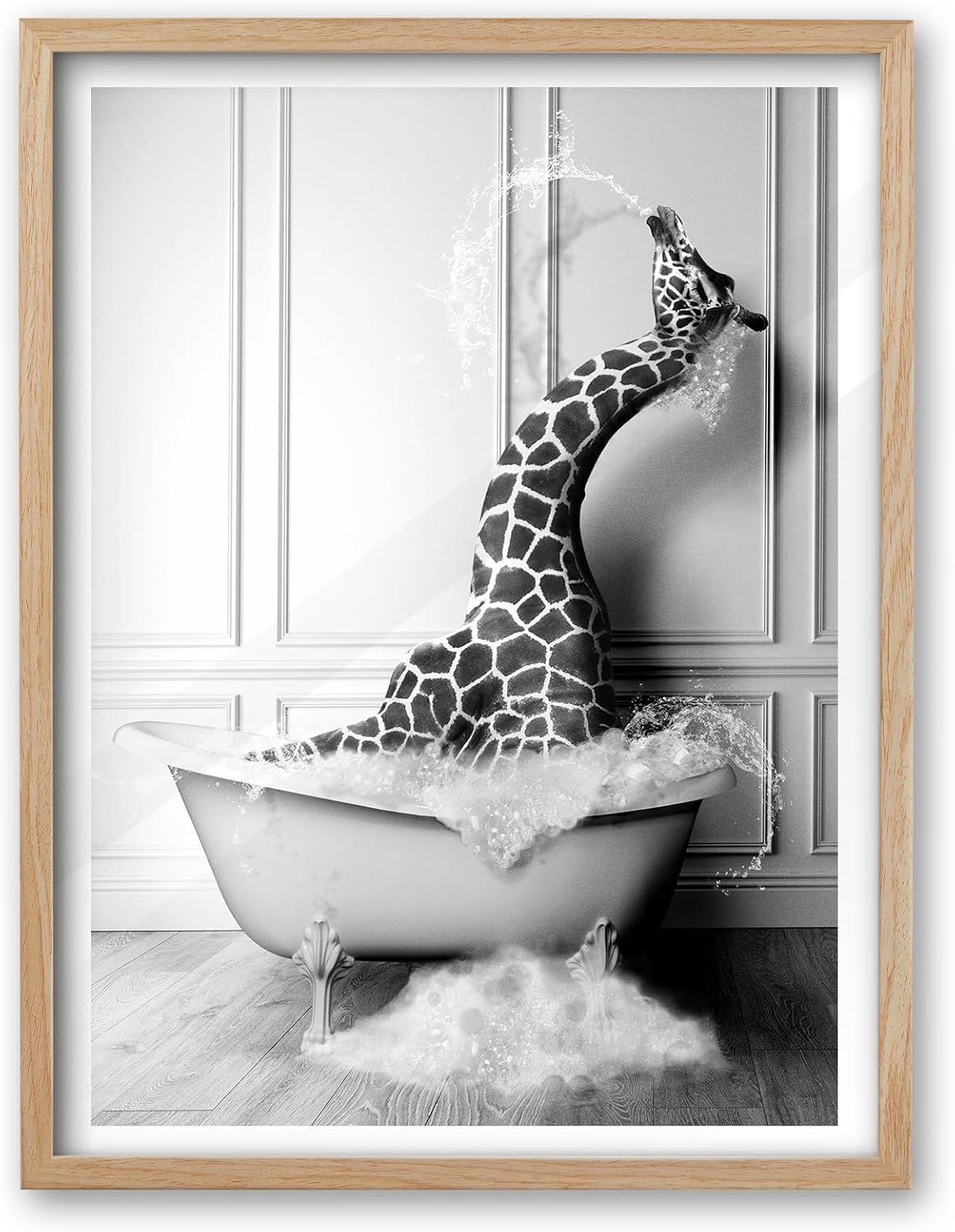 Framed Gold Wall Art — 16" — OAK Wood Framed Giraffe