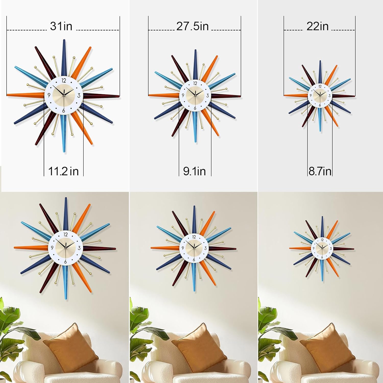 Battery Operated Mid-Century Wall Clock — 22" - View 5