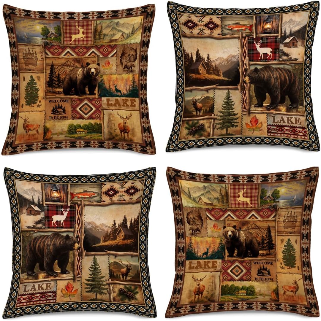 Boho Black Cushion Cover — 18" — Rustic Bear