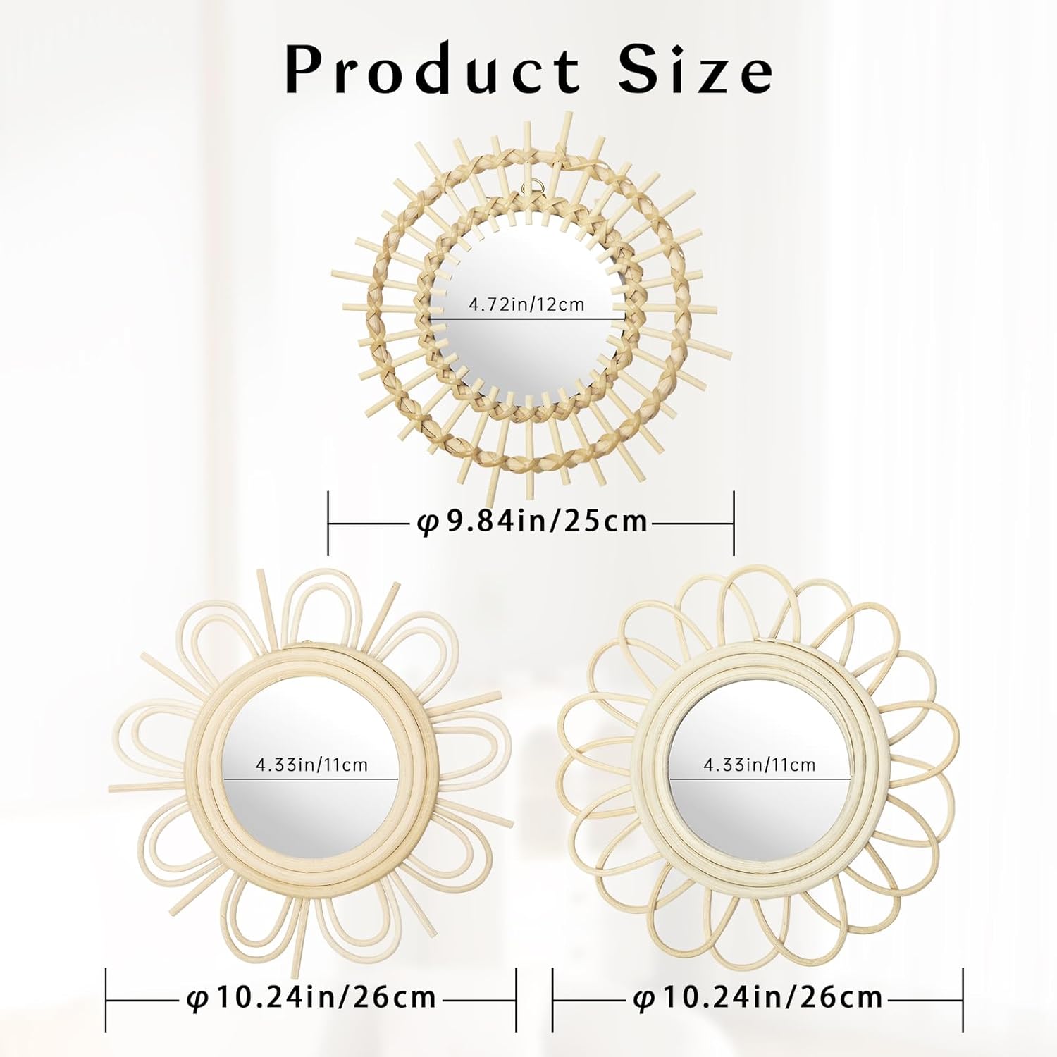 Round Beige Wall Mirror — Set of 3 - View 2