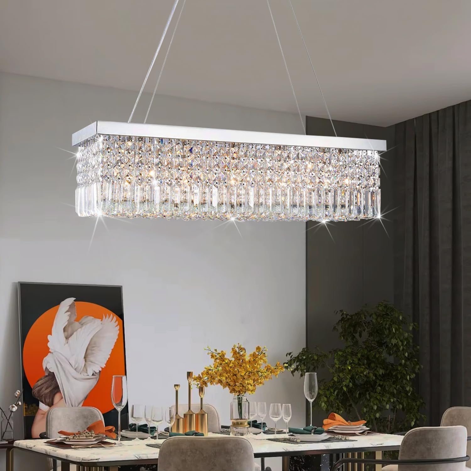 Rectangular Luxe Gold Chandelier — 23.6" — 07-Silver L31.5" x W9.8" x H8.9"