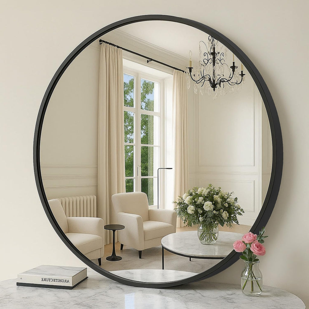 Black Round Mirror — 24"