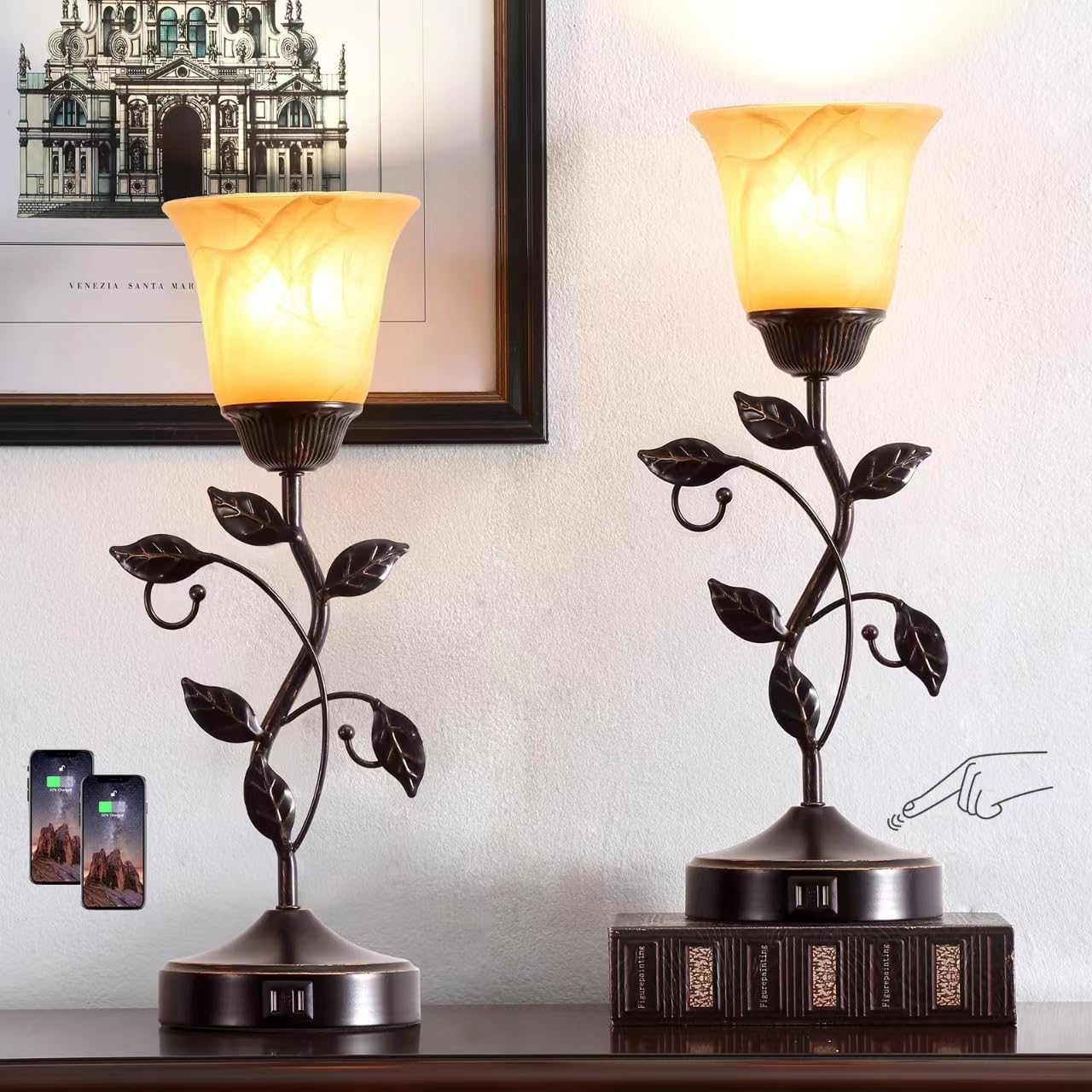 Dimmable Black Nightstand Lamp — 2 Pack - Bronze