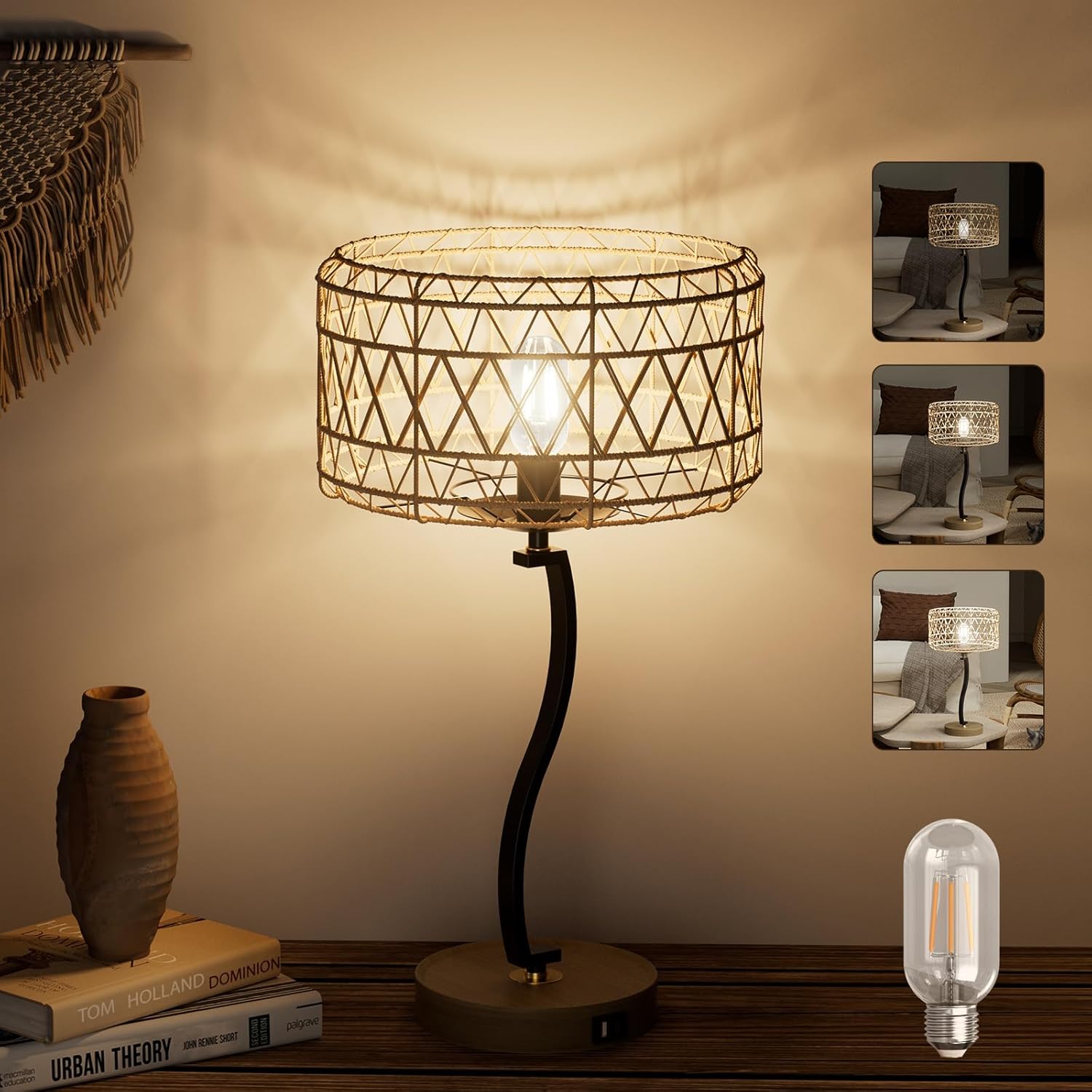 Dimmable Mid-Century Glass Table Lamp — Large Boho Table Lamp