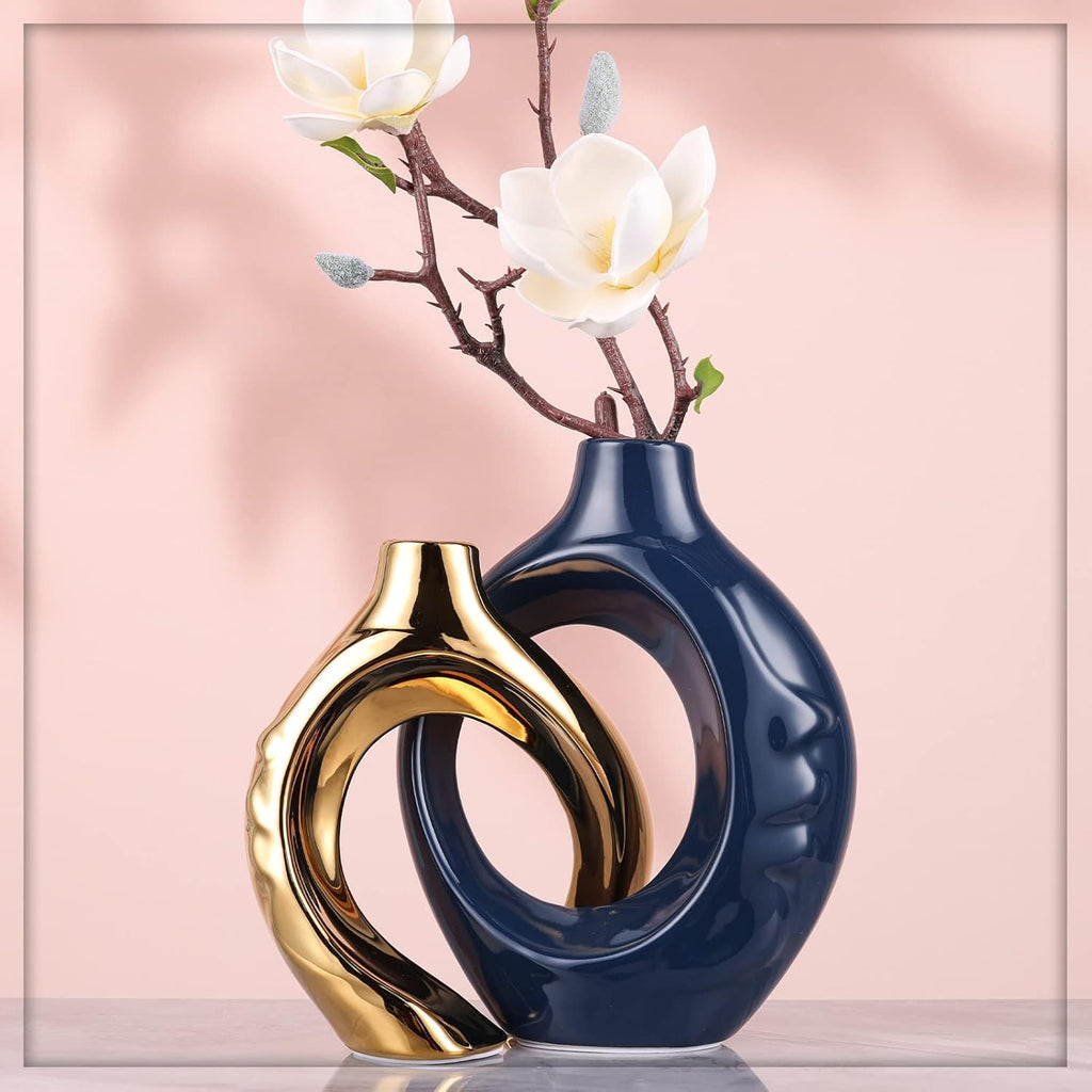 Round Luxe Blue Vase — Set of 2 - View 2