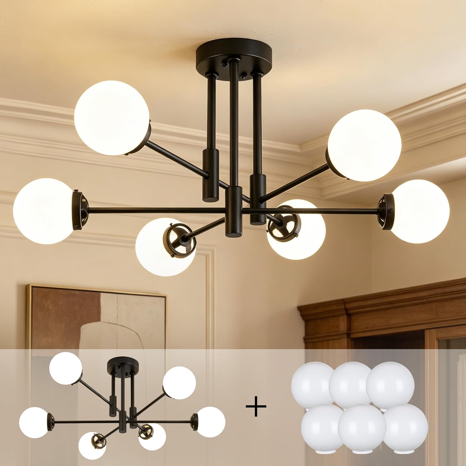 Luxe Black Chandelier — 6-Light — Black