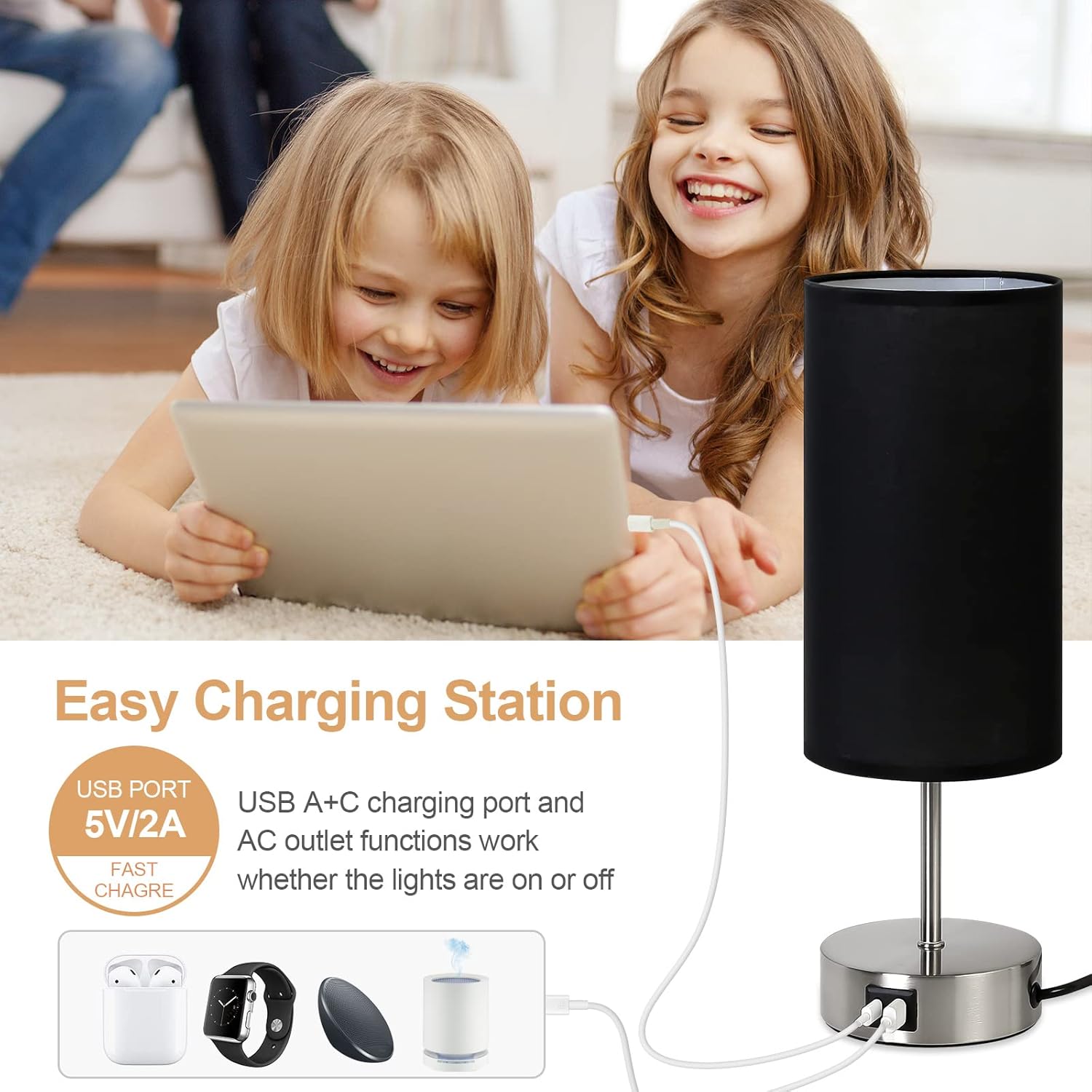 Dimmable Black Bedside Lamp - View 5