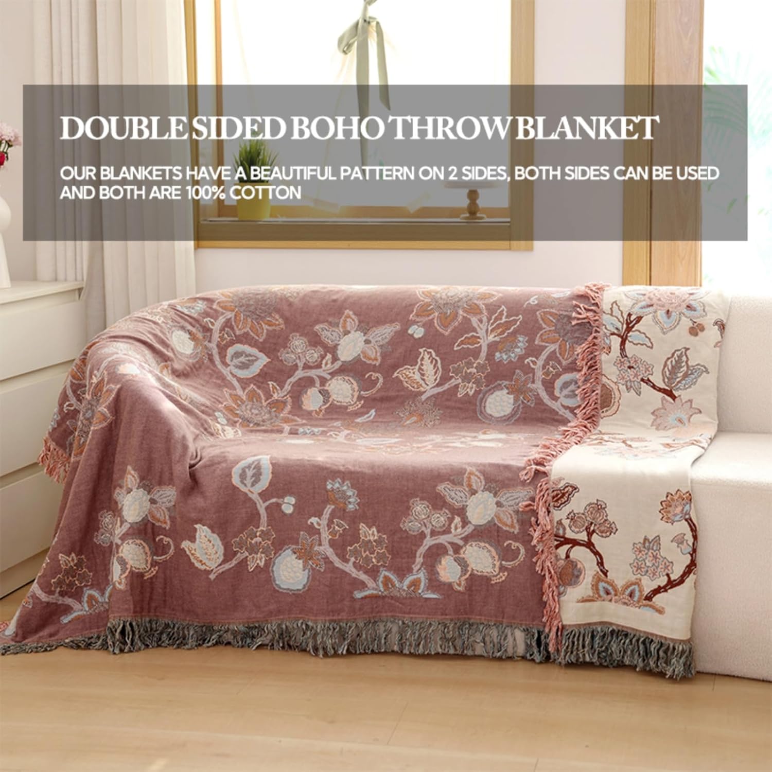 Boho Blue Throw Pillow — 90" - View 4